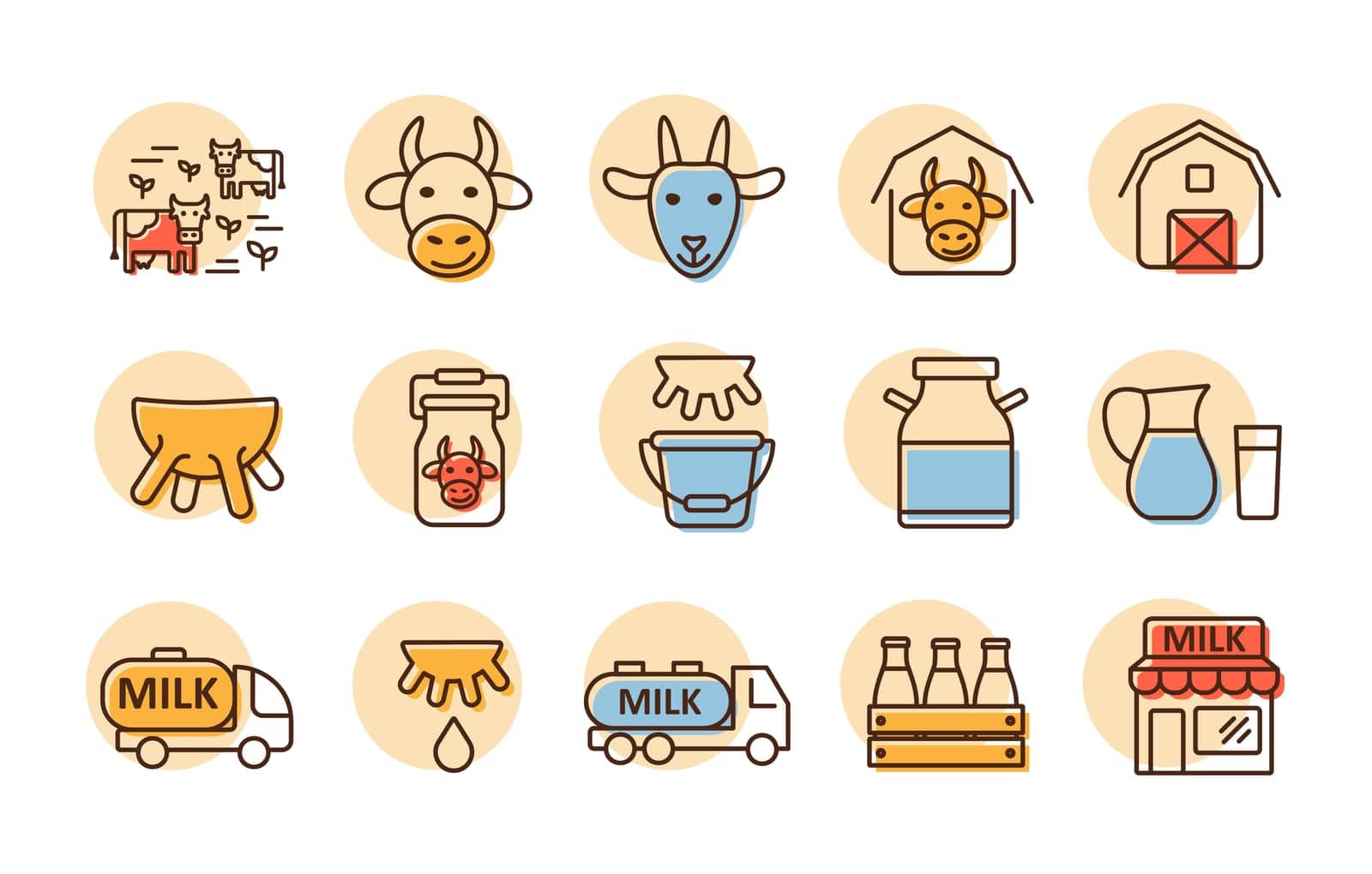 Milk vector icons set. Dairy products sign. Graph symbol for cooking web site and apps design, logo, app, UI