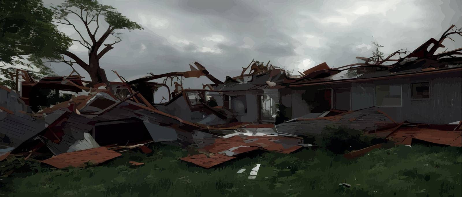 Tornadoes destroy buildings. Illustrations of natural disasters. Destructive natural phenomena. Vector illustration