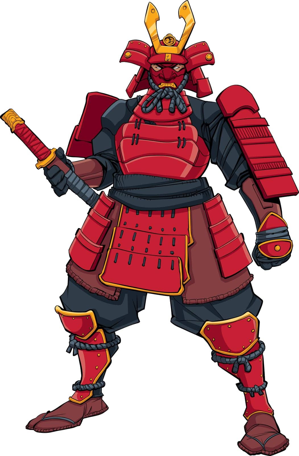 Full-length illustration of powerful Samurai warrior ready for battle. 