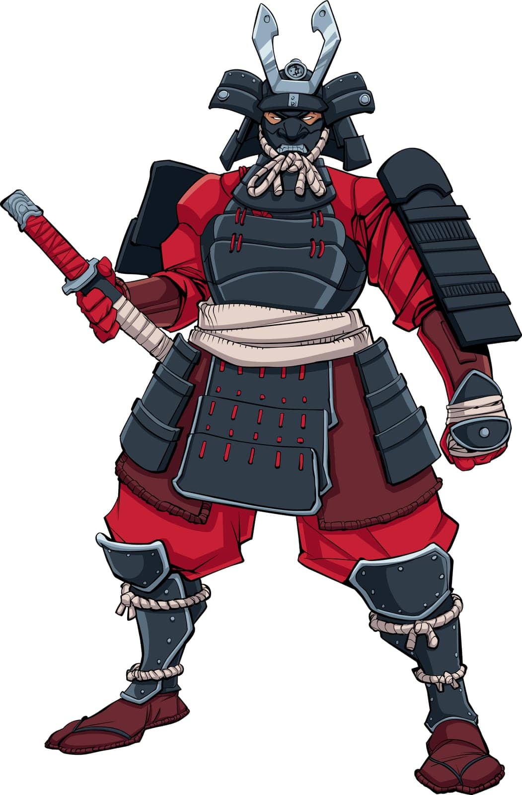 Full-length illustration of powerful Samurai warrior ready for battle. 