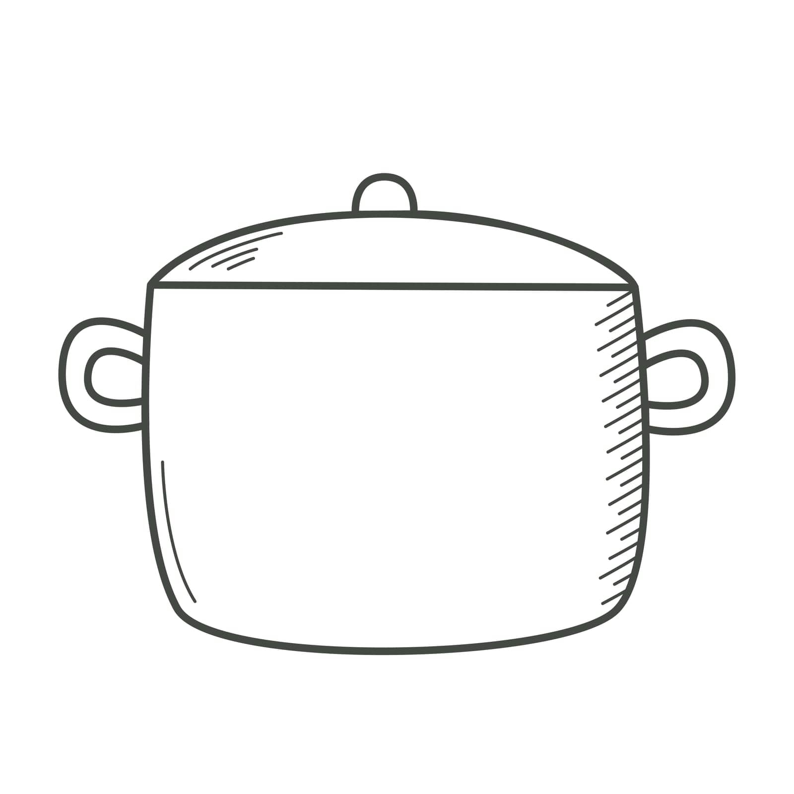 Kitchen pan doodle sketch style clip art. Ink hand drawn saucepan. Simple casserole, kitchen household utensils, isolated vector illustration