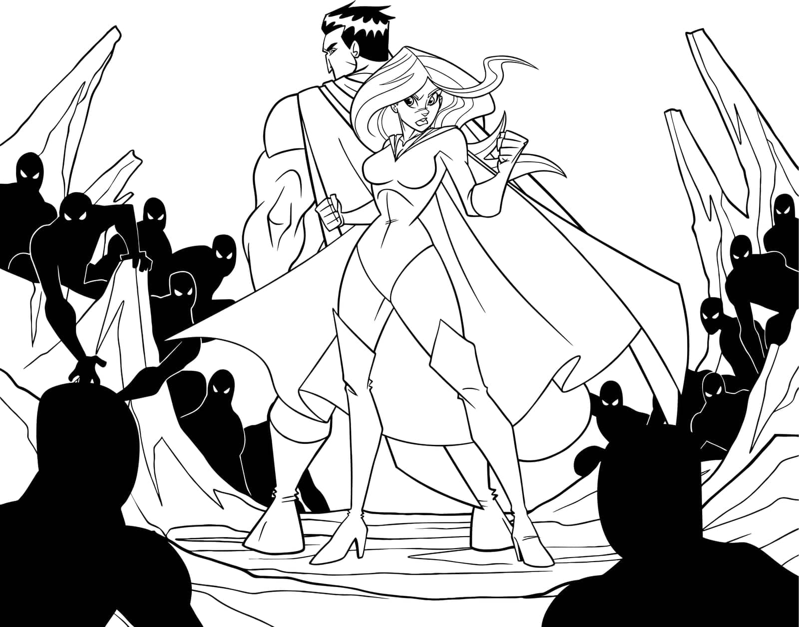Superhero Couple Back to Back Line Art by Malchev