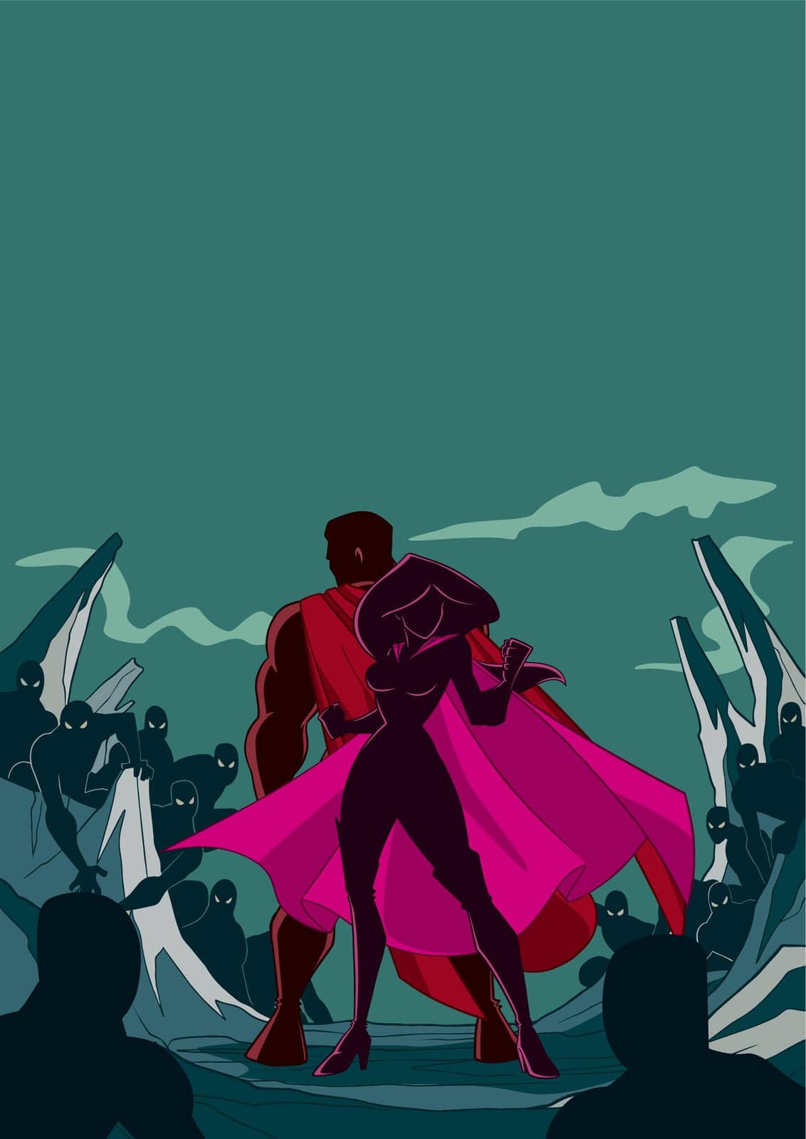 Superhero Couple Back to Back Silhouette by Malchev