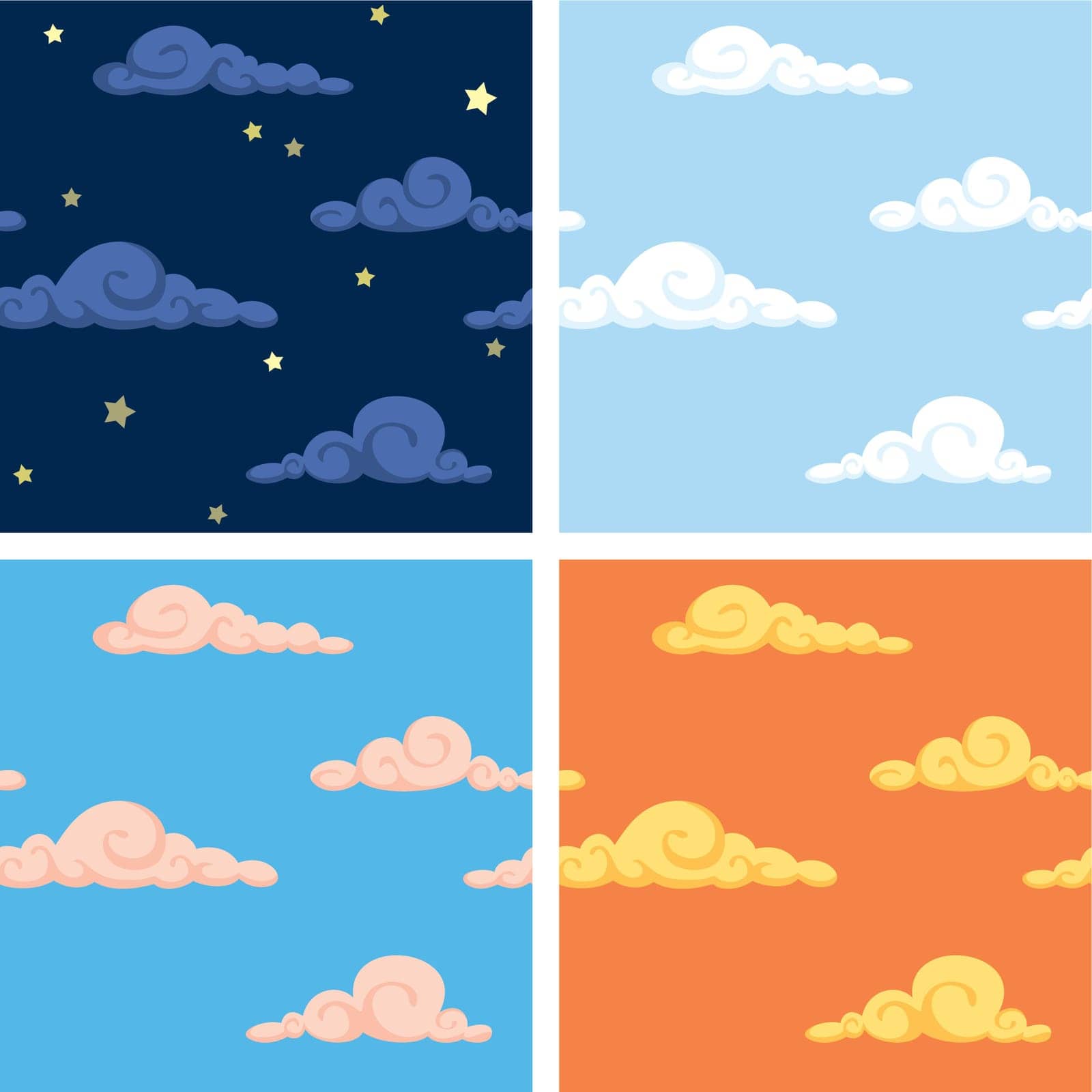 Four seamless sky patterns. 