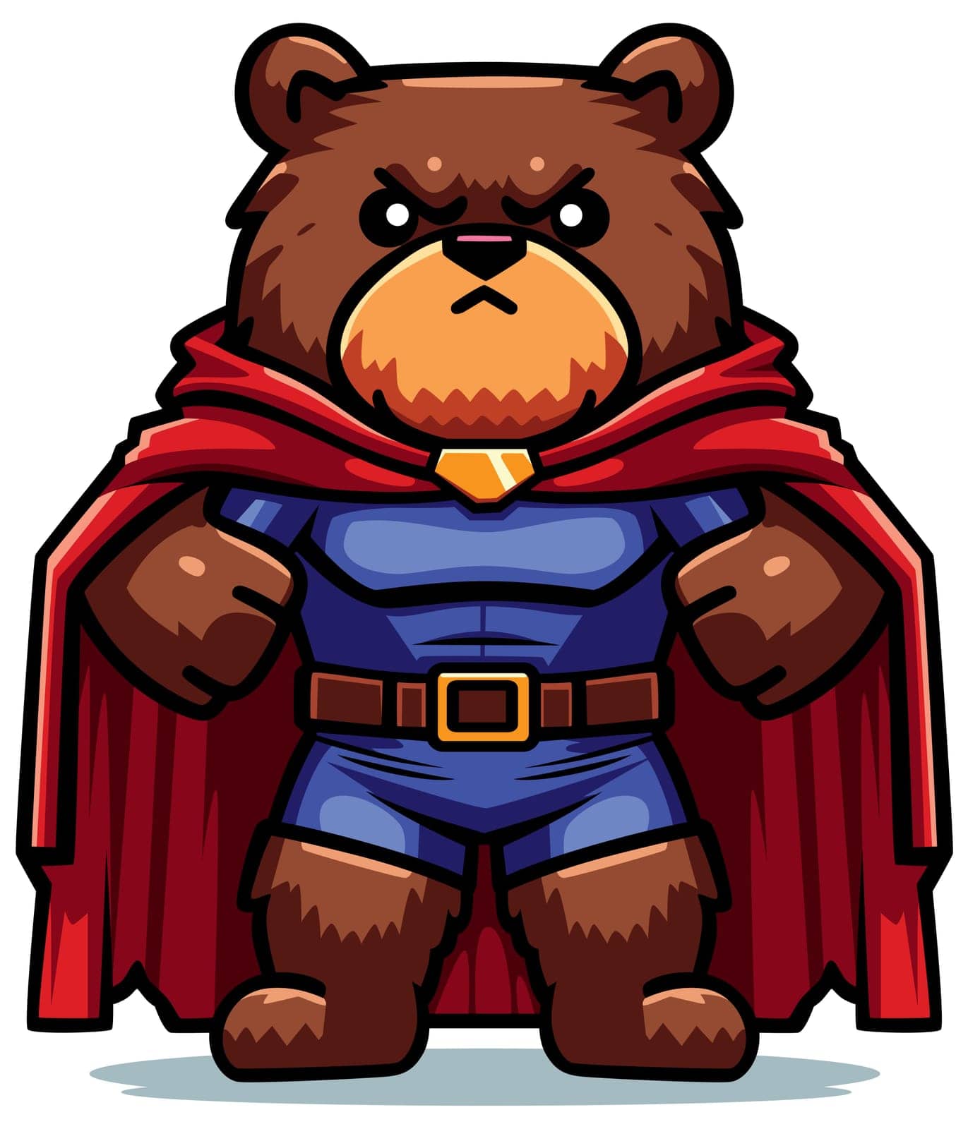 Stylized bear dressed as a superhero, complete with a red cape and confident stance.