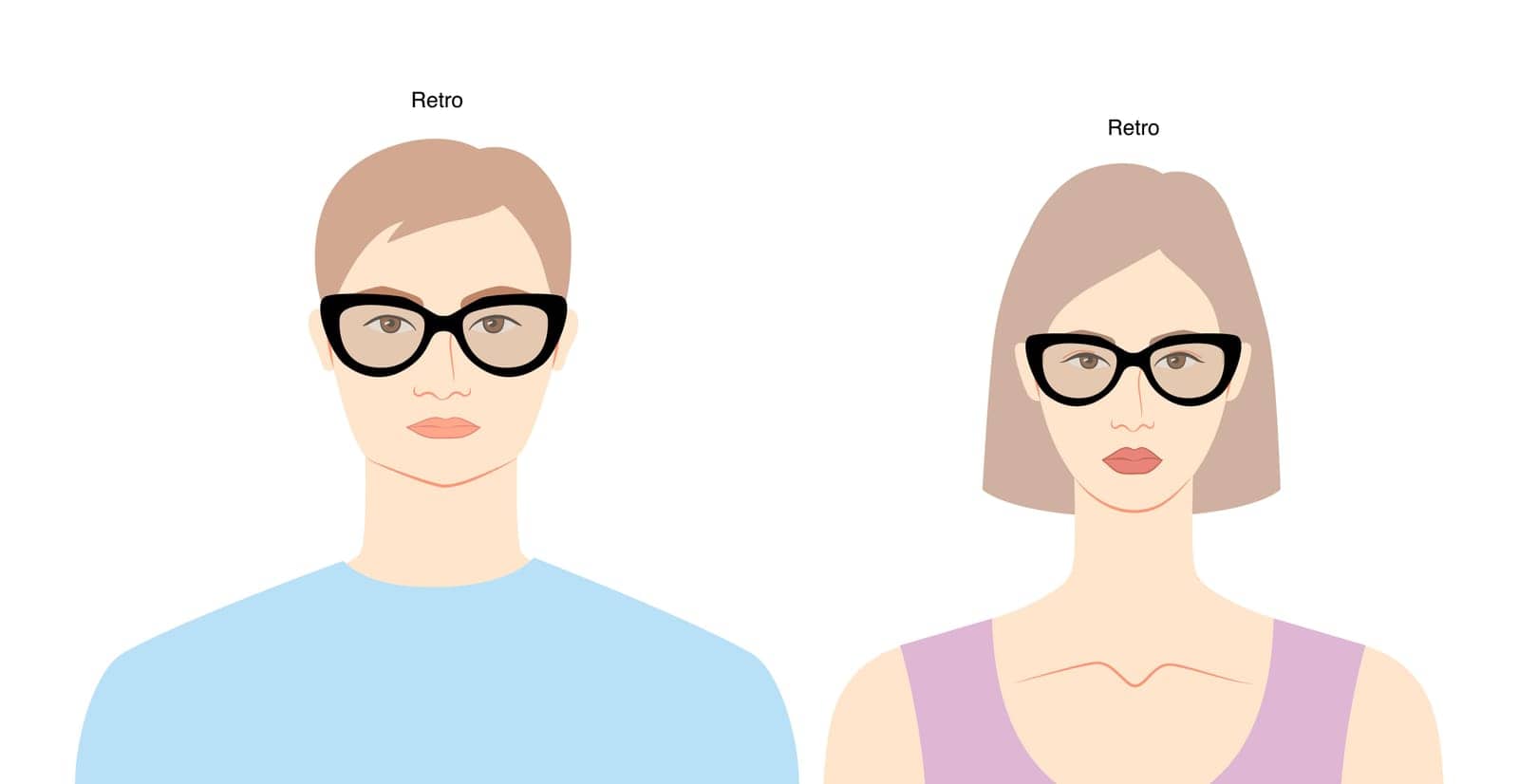 Retro frame glasses on women and men flat character fashion accessory illustration. Sunglass front view silhouette by Vectoressa