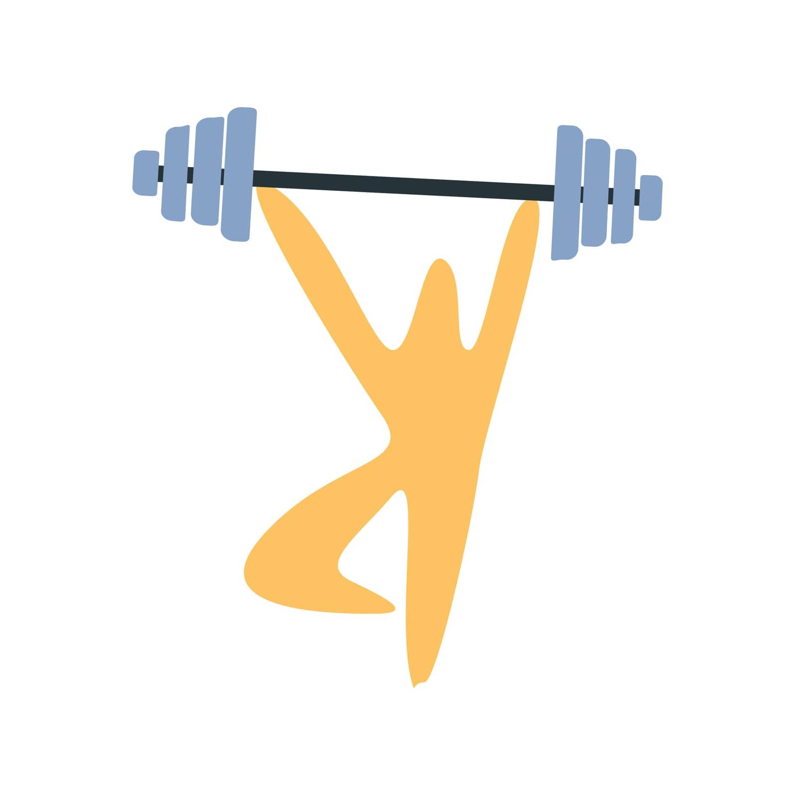 illustration of a winning man dancing with a barbell. abstract concept of strength and endurance of an athlete. . Vector illustration suitable for logo fitness club, bodibilding icon.