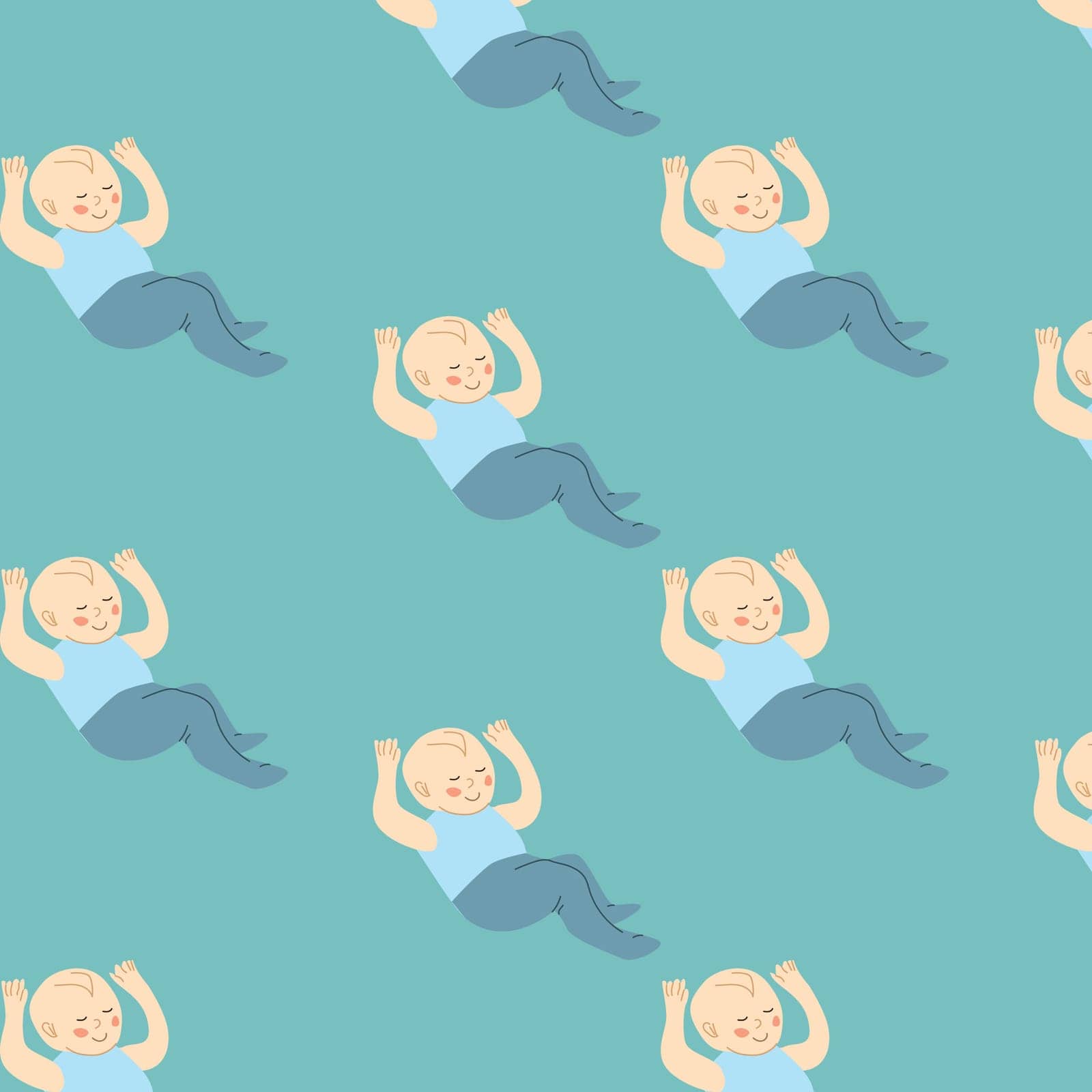 seamless baby pattern with sleeping baby vector illustration in blue colors. Vector illustration with child.