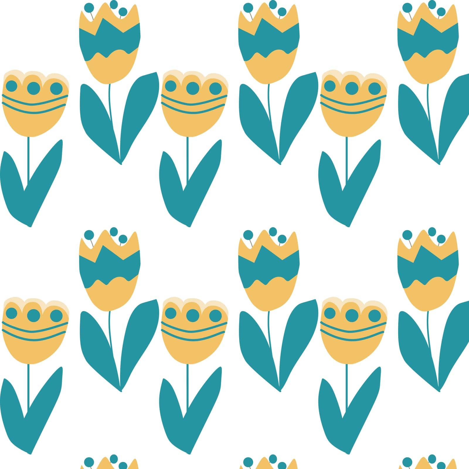 folklore style pattern with stylized yellow blue flowers. Vector illustration