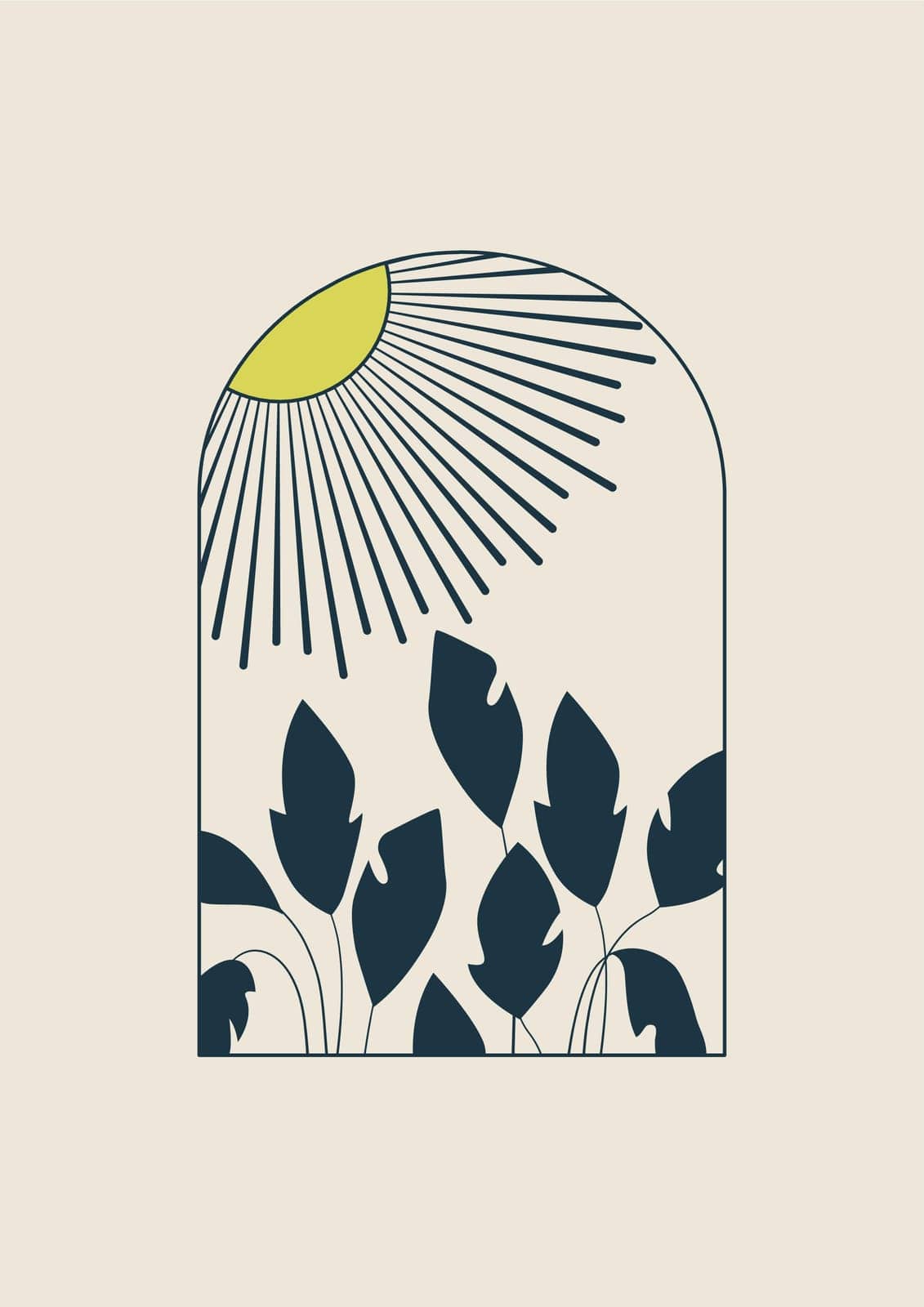 Botanical sunny aesthetic minimalist printable illustration. Abstract plants under sunshine decoration by _Nataly_Nati_