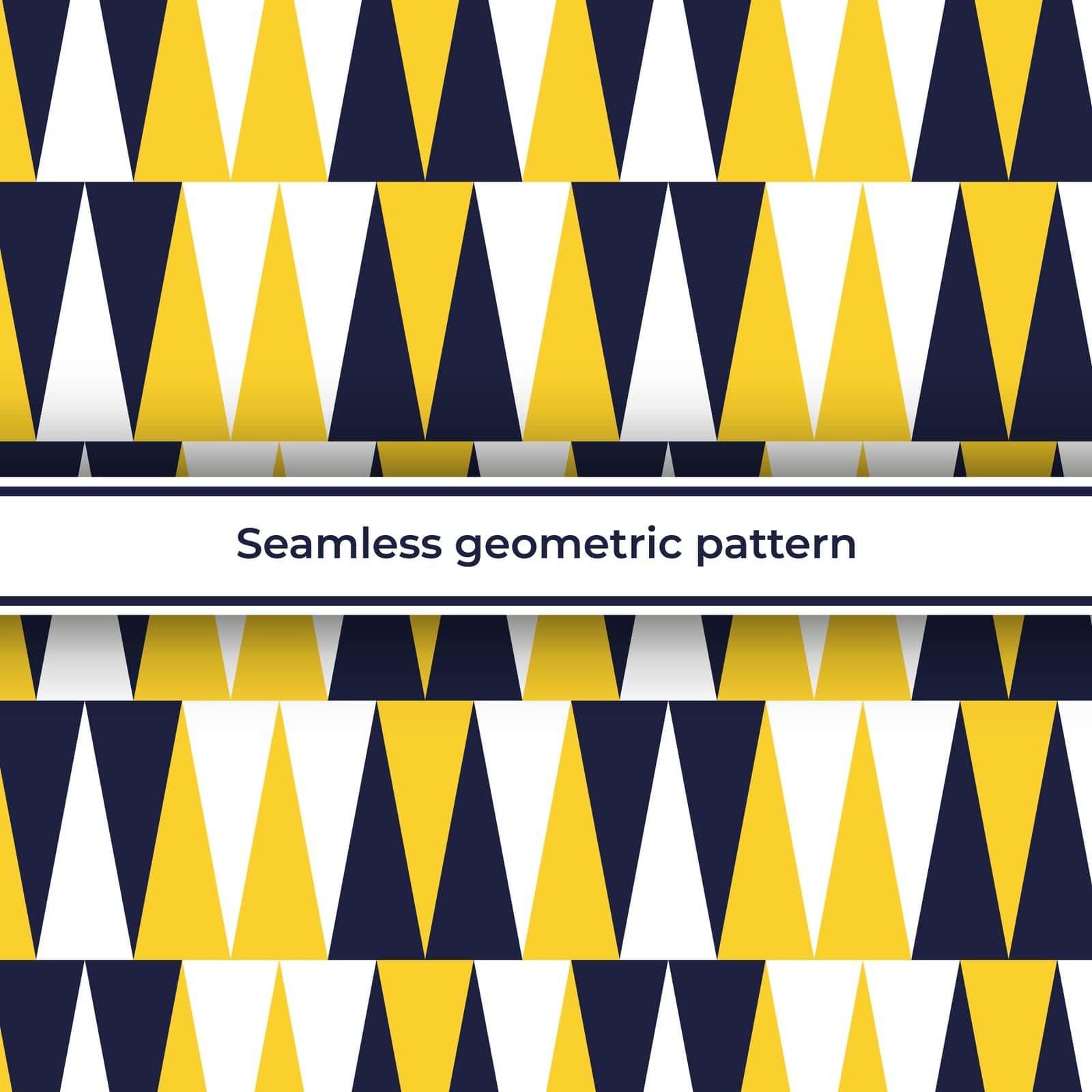 Geometric modern seamless pattern with elongated triangles tight yellow dark blue white vector image for modern clothing fabric.