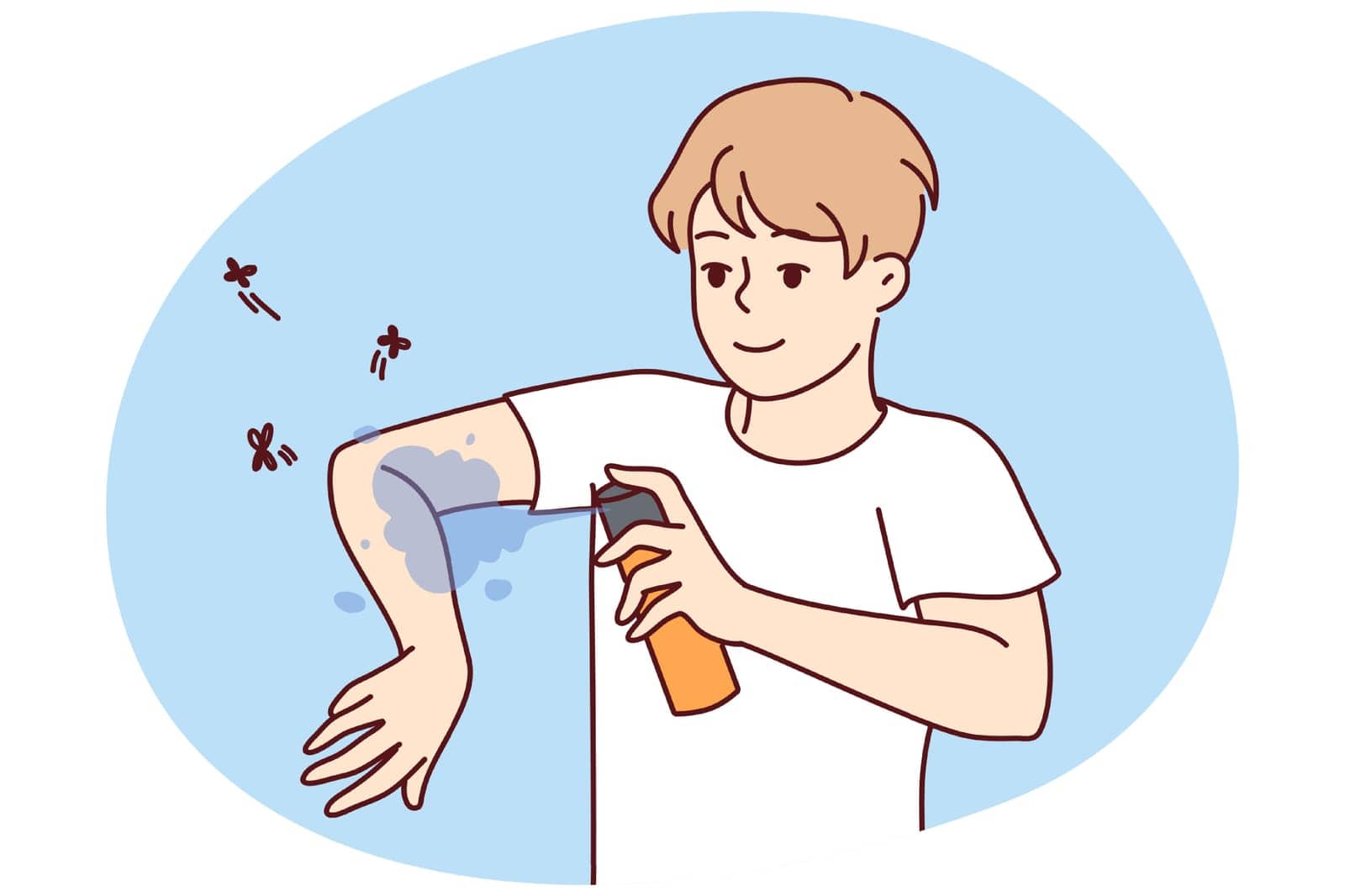 Man apply anti-mosquito spray on arm by Vasilyeva