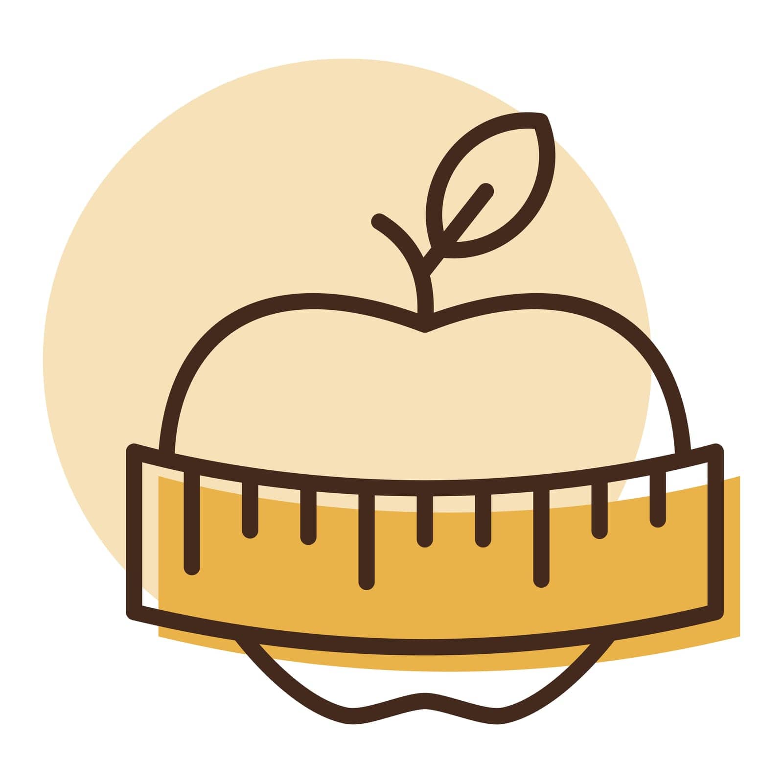 Apple with measuring tape vector icon. Graph symbol for fitness and weight loss web site and apps design, logo, app, UI