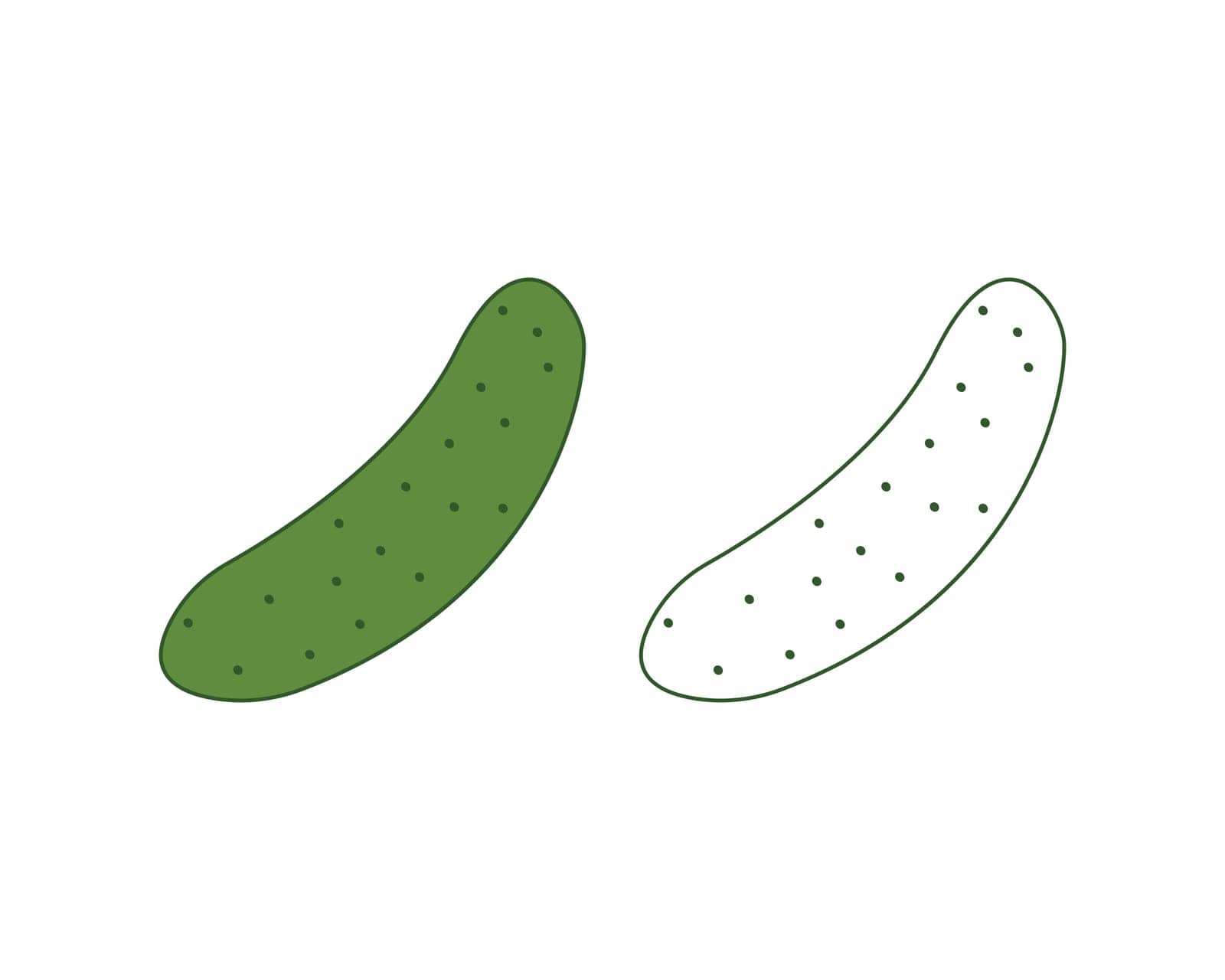 Cucumber coloring book. A ripe green cucumber. A ripe vegetable garden. The image of a cucumber for a children s coloring book. Vector illustration on a white background.