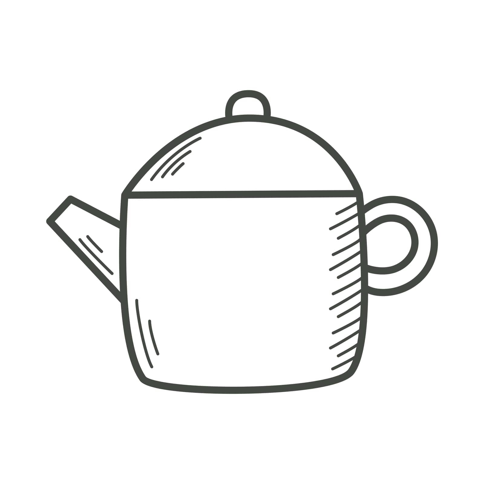 Glass teapot doodle sketch style clip art. Tea kettle, simple isolated vector illustration. Kitchen utensil item ink outline