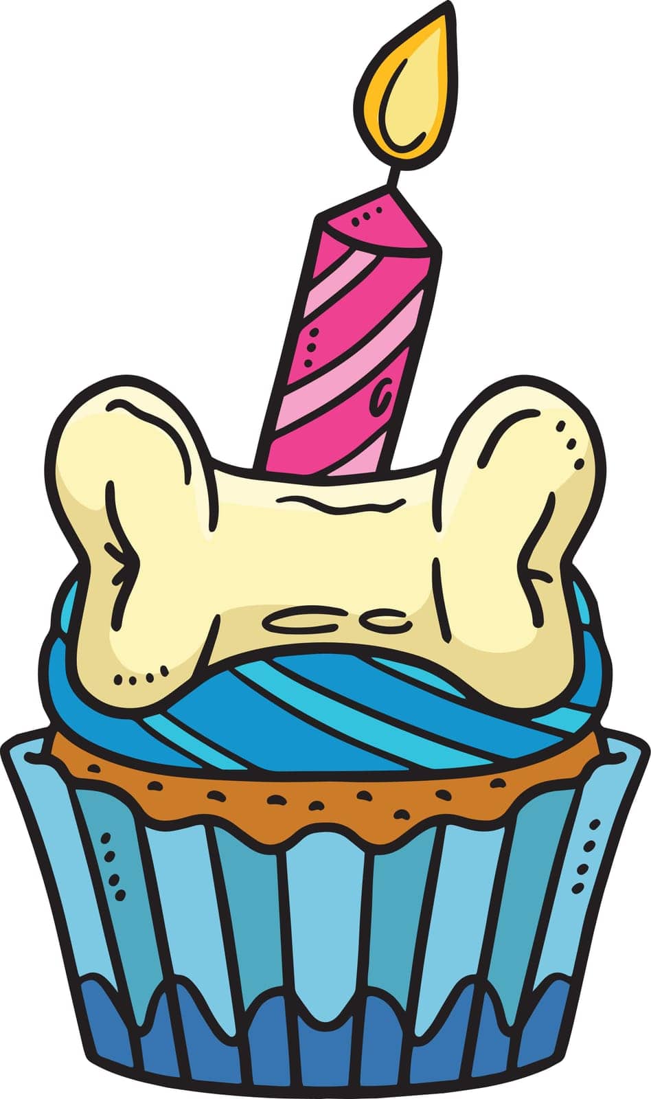 This cartoon clipart shows a Birthday Cupcake with a Candle illustration.