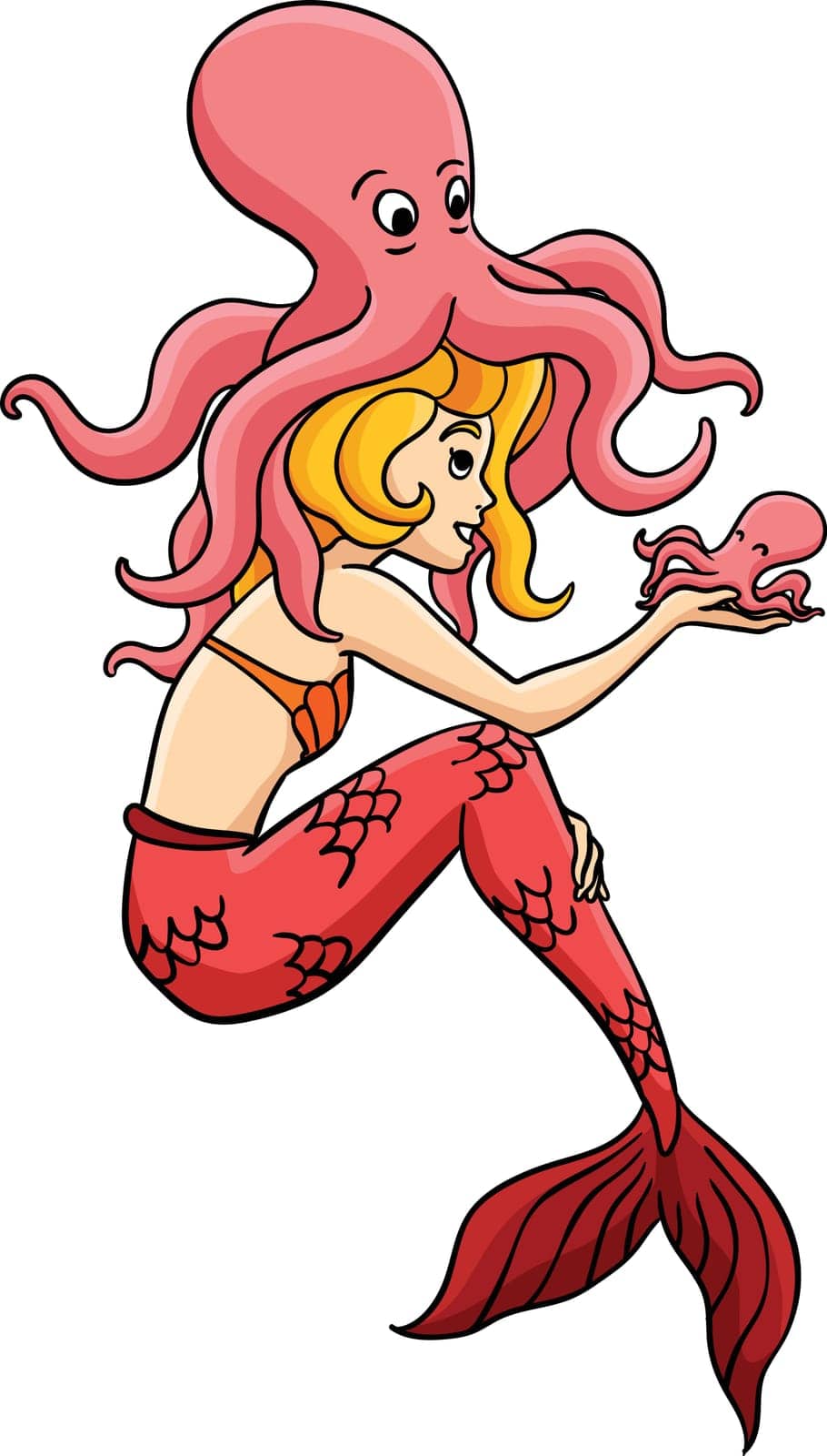 This cartoon clipart shows a Mermaid with an Octopus illustration.
