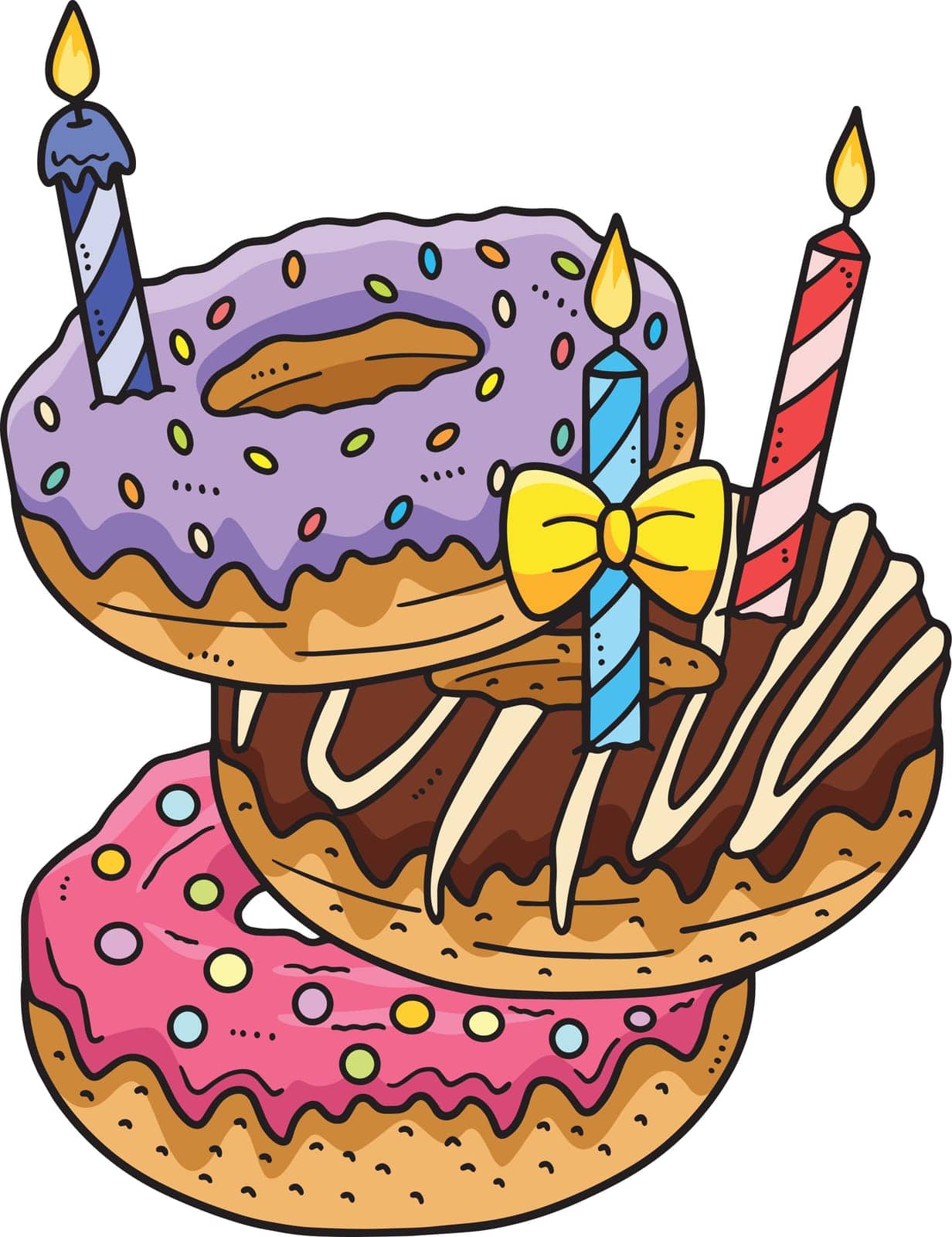 This cartoon clipart shows a Birthday Stack of Donuts with Candle illustration.