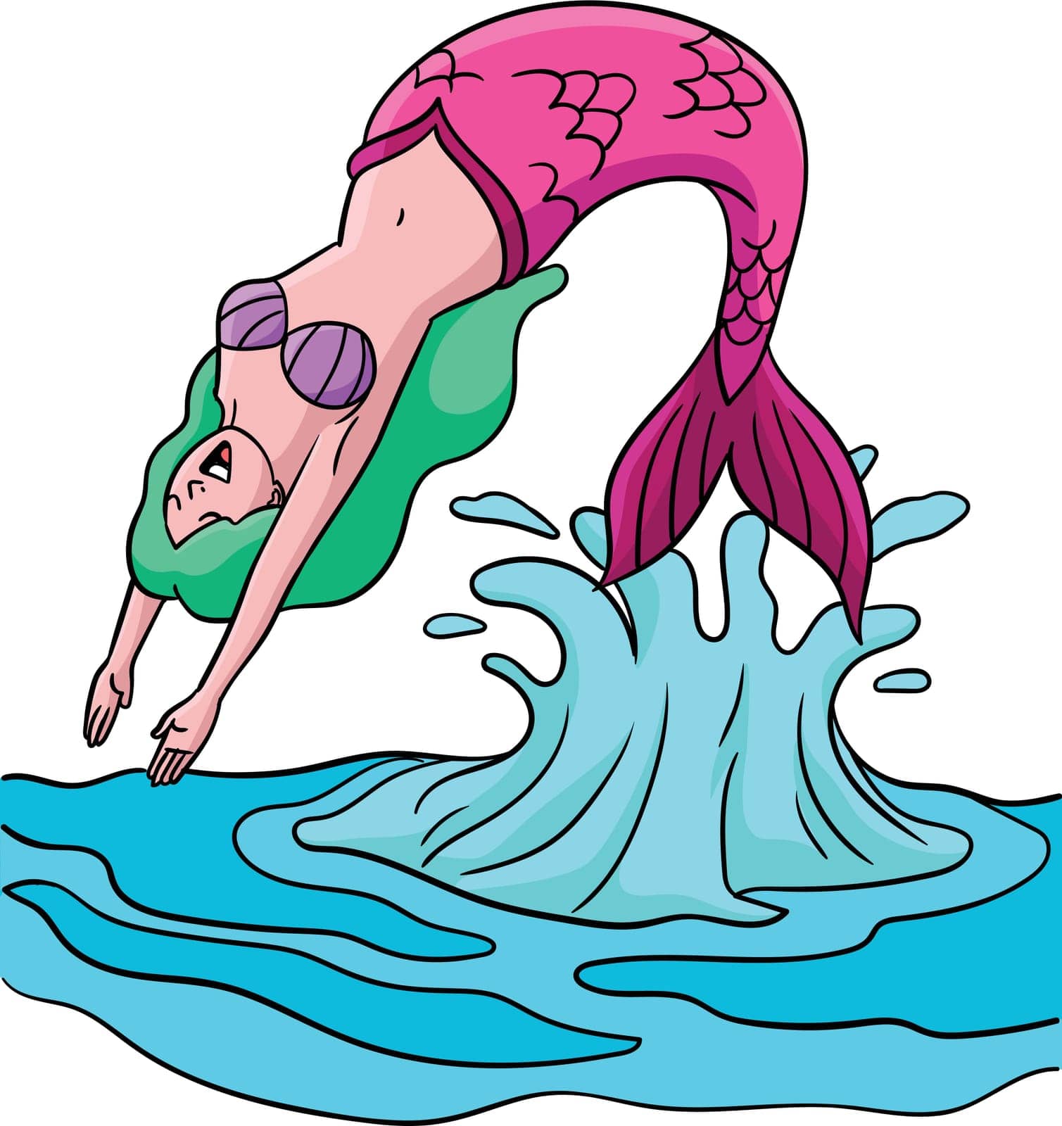 This cartoon clipart shows a Mermaid Backflip illustration.