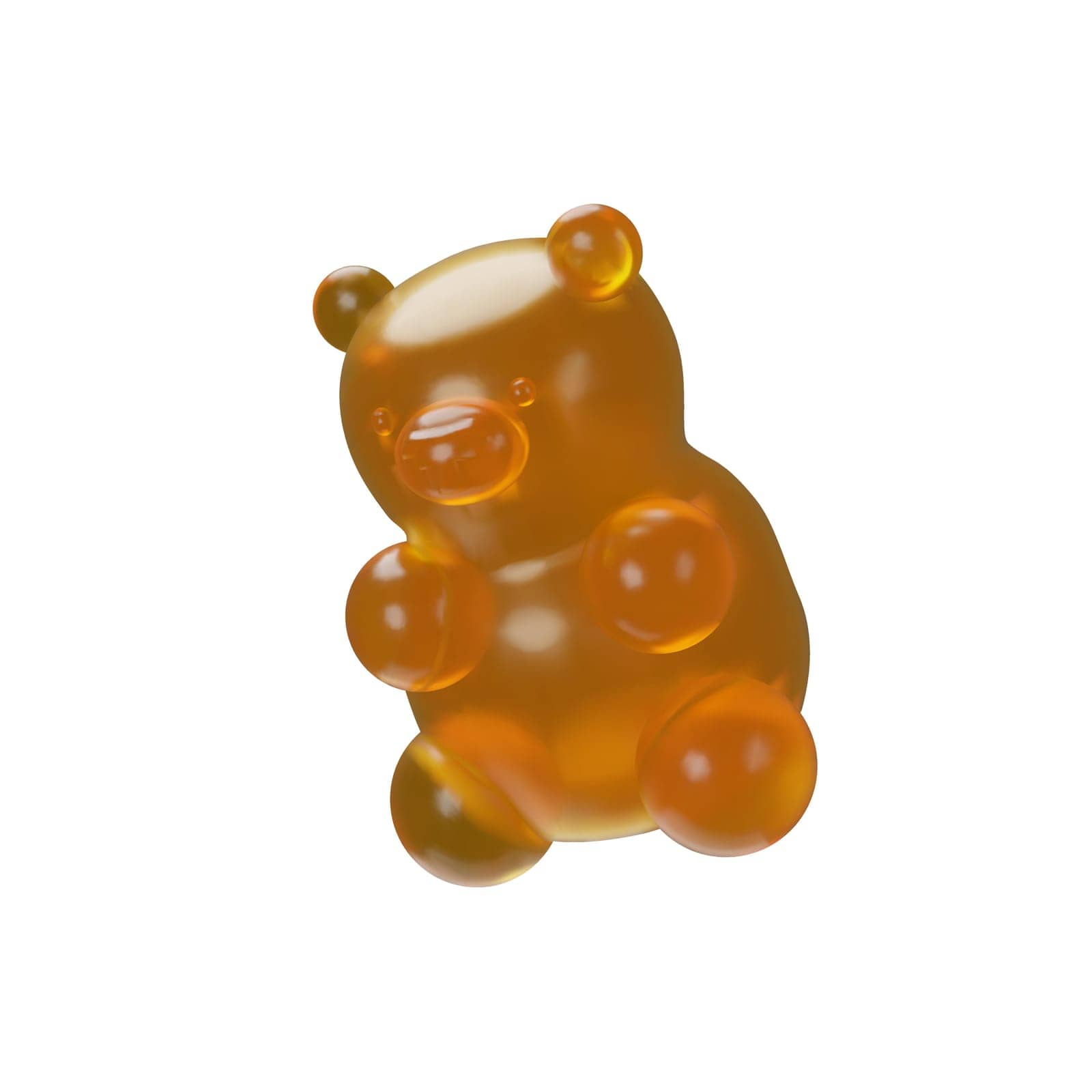 3D render orange gummy bear. Realistic gummyfied. Sweet Chewable supplements. Chewy delicious snack. Edible health candy. Vector illustration fruit dessert. menthol Gummy Form factor vitamins.