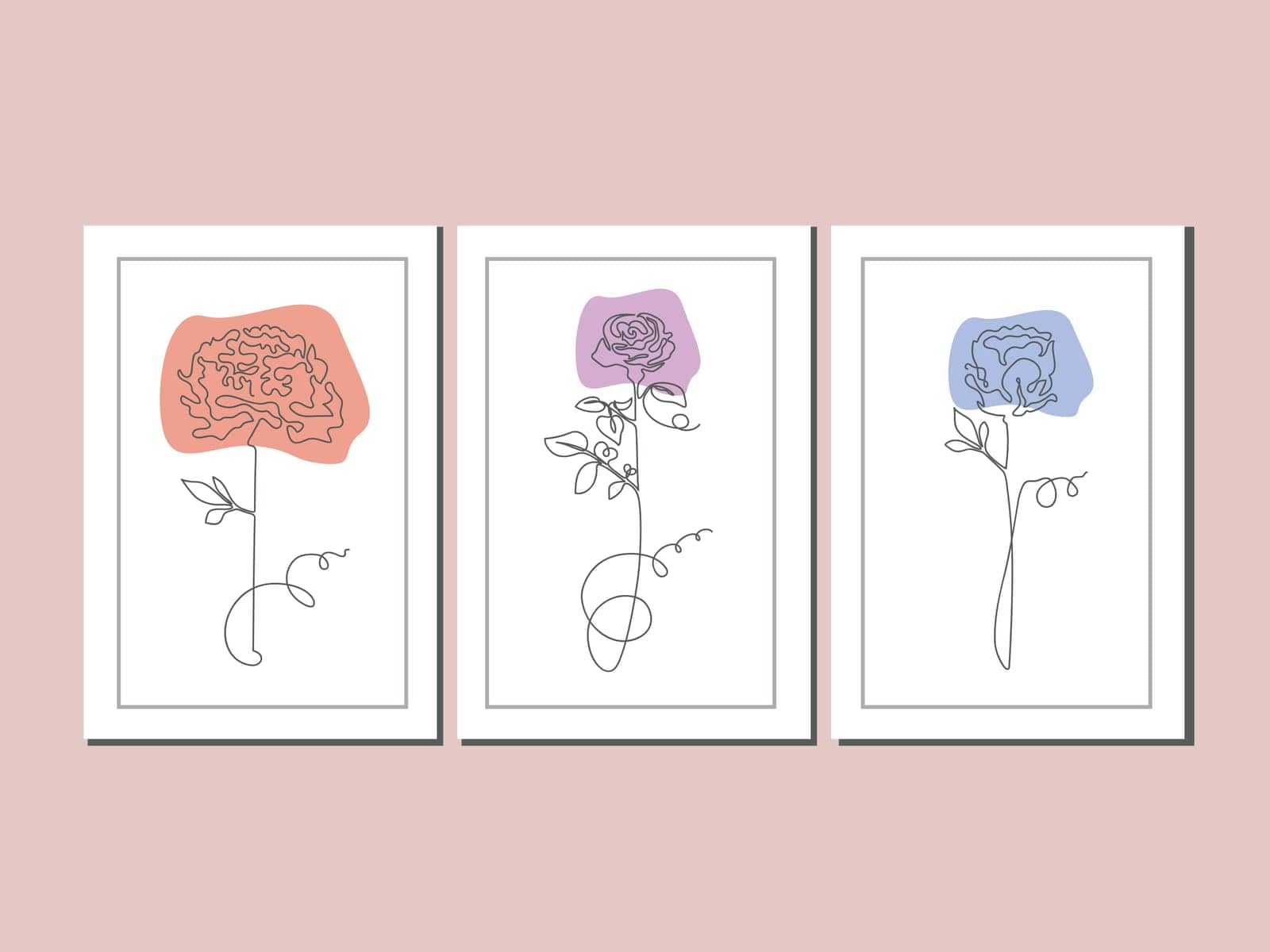 Three posters with flowers in one line, minimalistic style by KudrLiz
