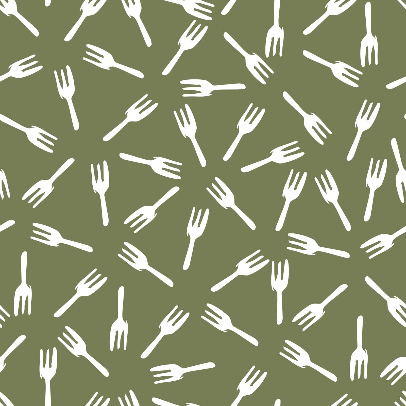 Vector green forks simple monochrome repeat pattern. Perfect for fabric, scrapbooking and wallpaper projects. Surface pattern design.