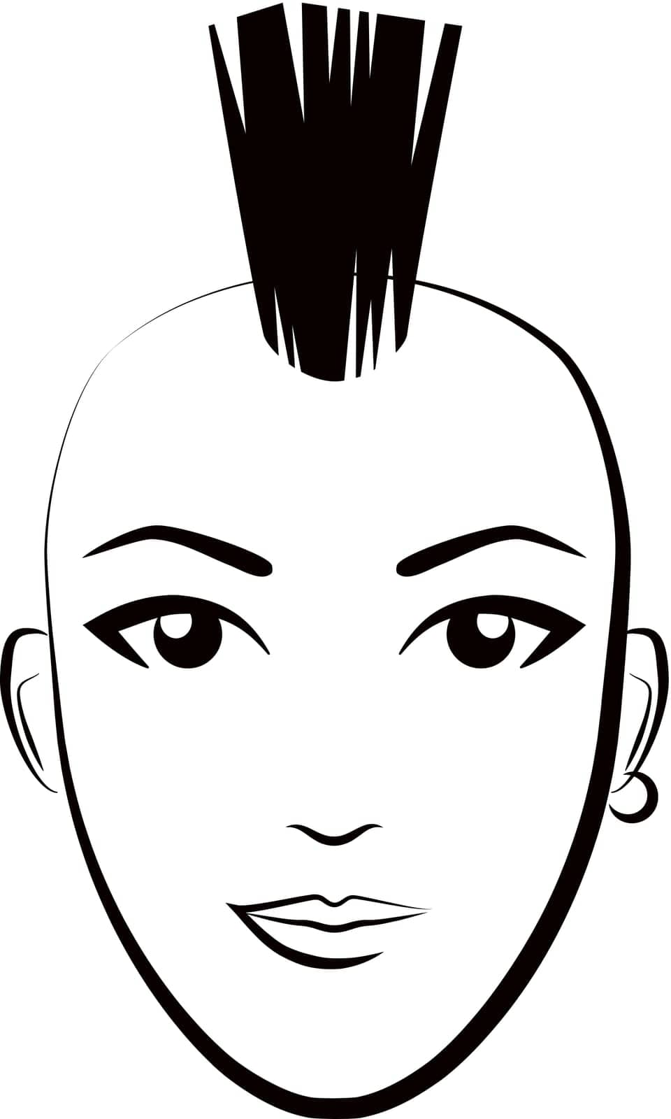 Woman head with punk hairstyle. Fashion trendy female headdress logo monochrome illustration
