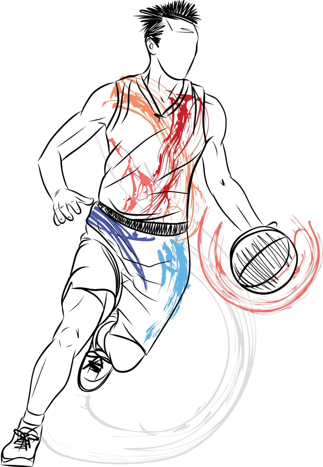 Sketch illustration of basketball player in action with ball