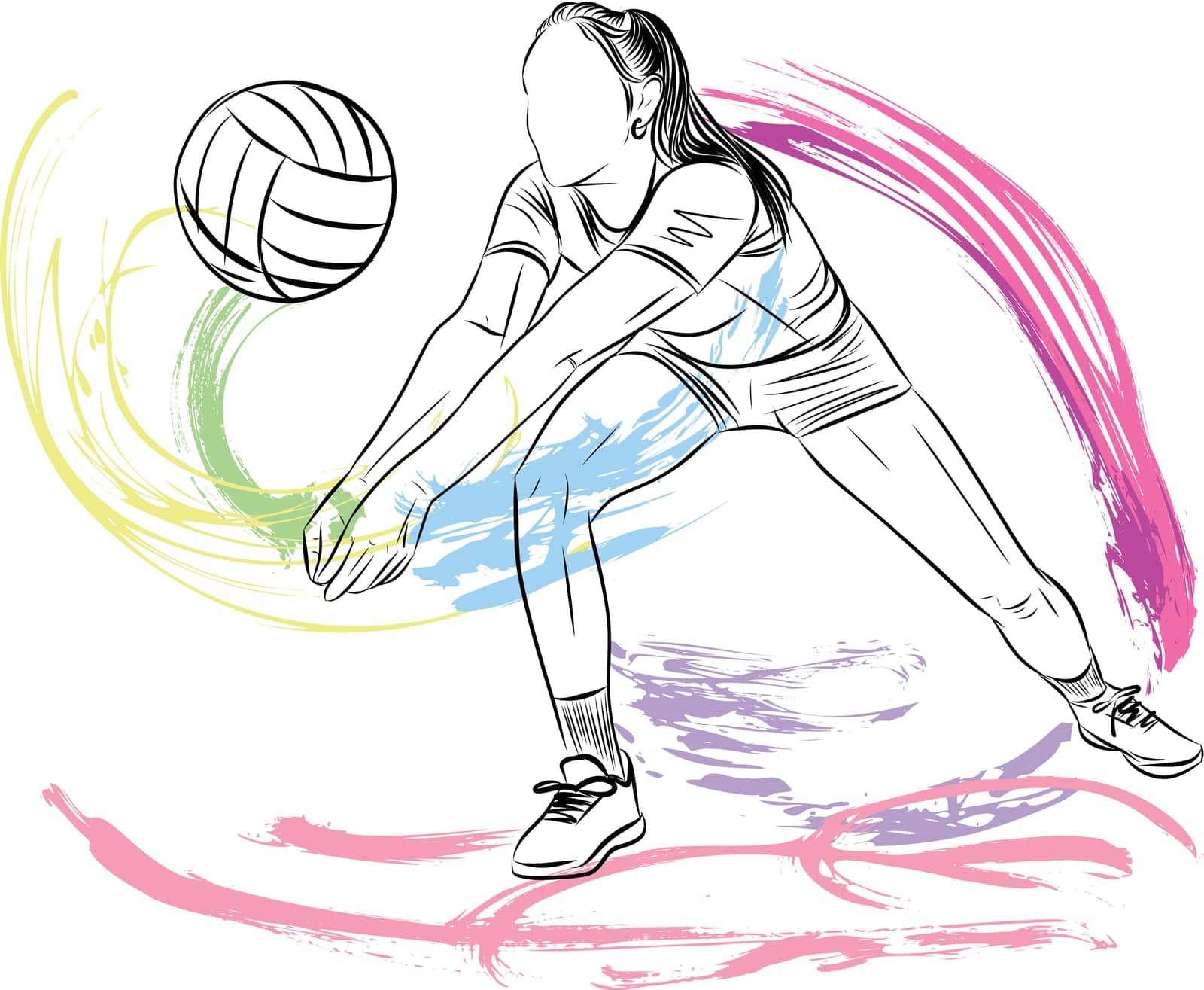 Sketch illustration of Female volleyball player in action