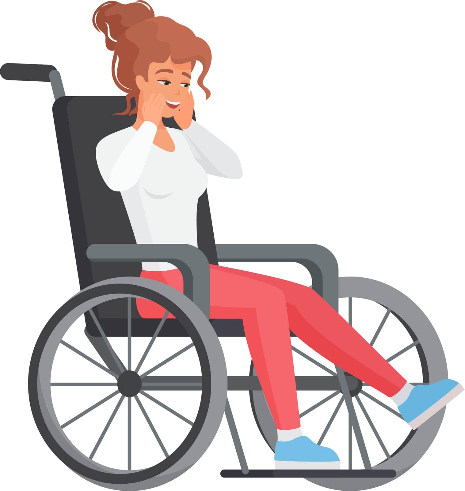 Excited woman in wheelchair. Medical rehabilitation of lady with limited mobility cartoon vector illustration