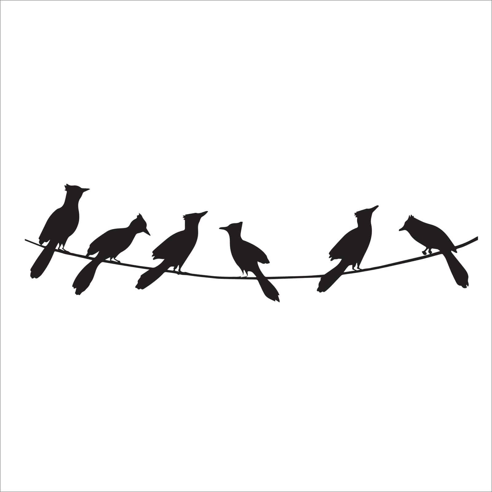 birds silhouette isolated on white. Decorative bird sitting on string of tree. by fireFLYart