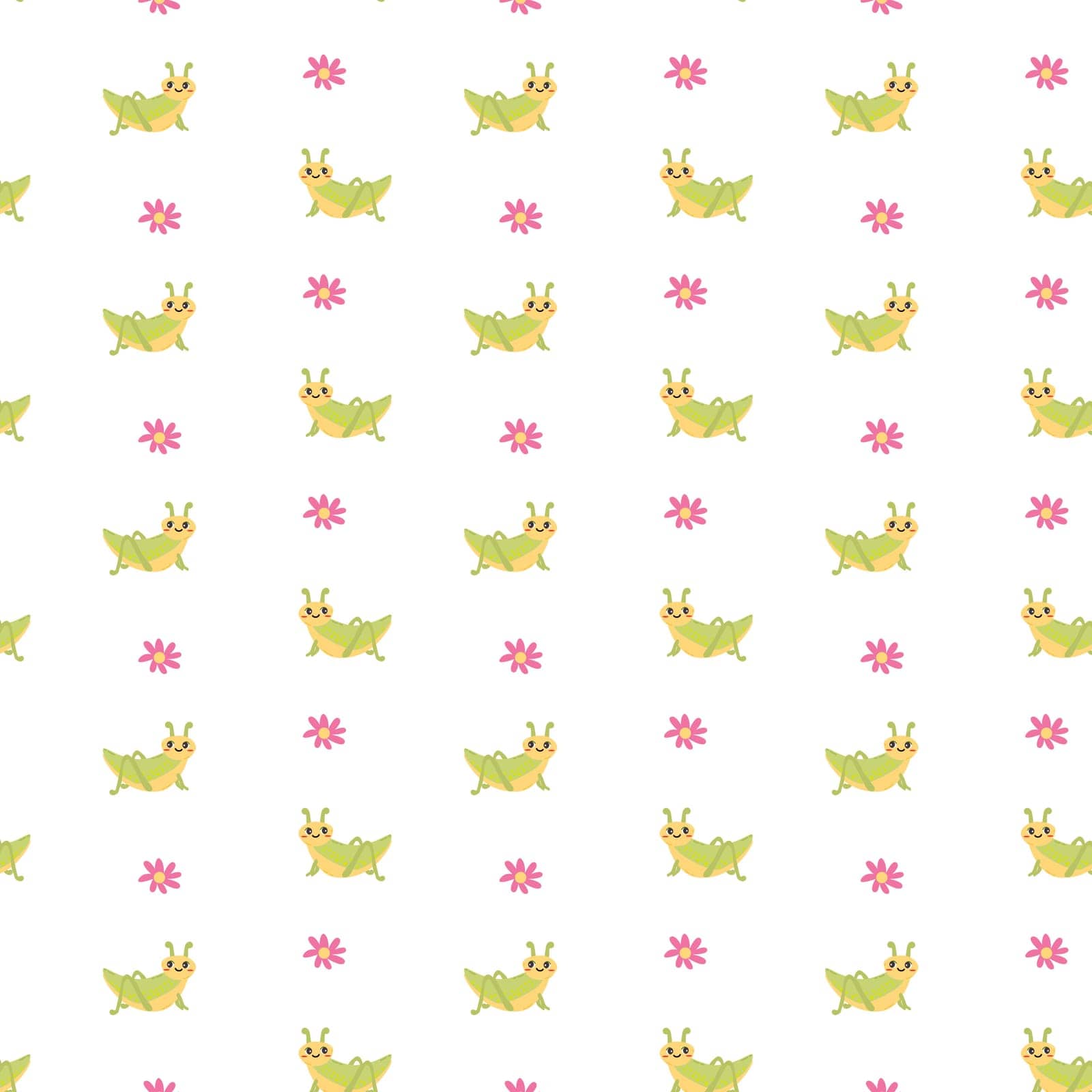 Seamless pattern with cute animal grasshopper insect and flower. Can used for baby textile, poster, wrapping paper.