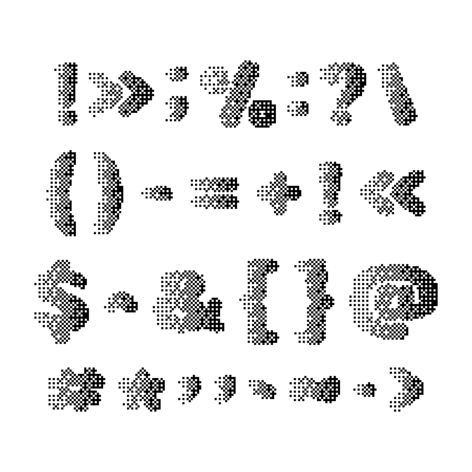 Set of pixel punctuation marks with noisy texture. Symbols and punctuation marks with noisy texture for technology design, logo icon. Vector illustration.
