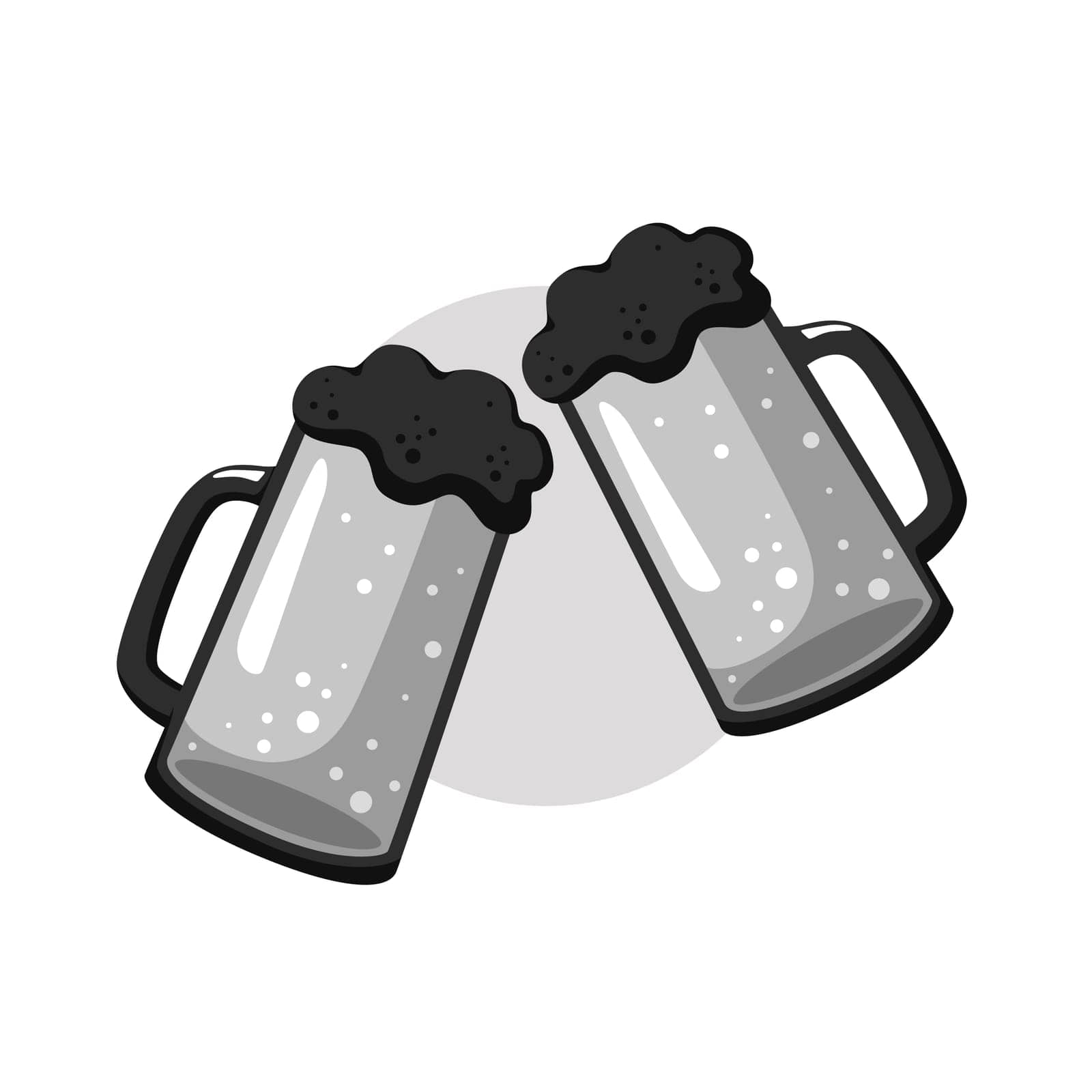 Two beers with foam black white on white background isolated vector illustration of alcohol