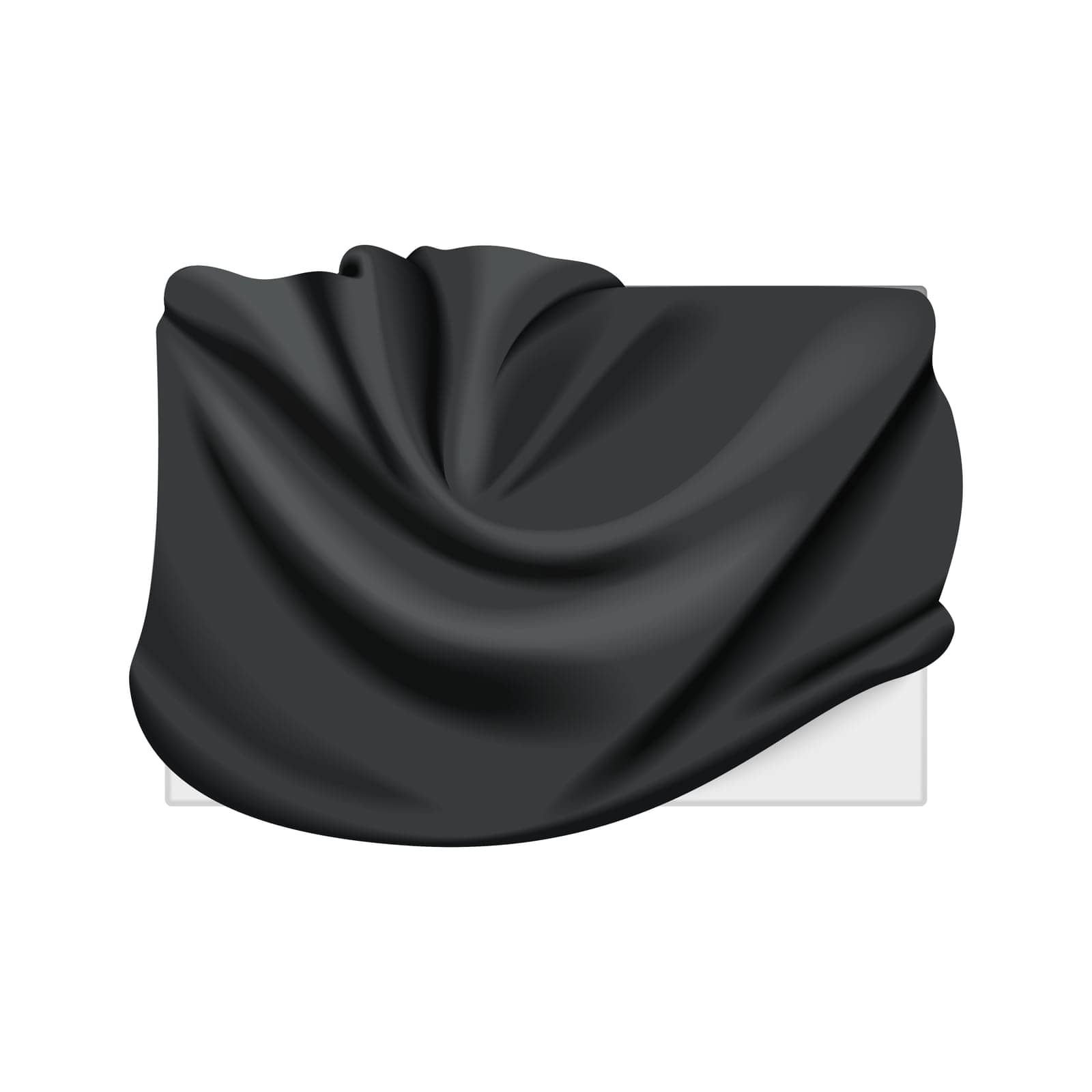 Box hidden with black cloth cover, silk fabric drapery on white board vector illustration