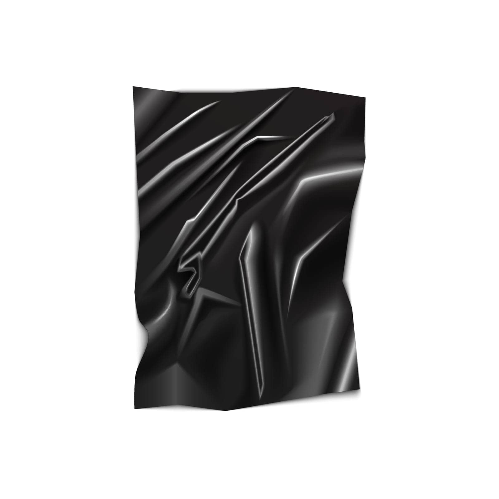 Black latex fabric, 3D polythene wrinkled cover with shine and wrinkles texture vector illustration