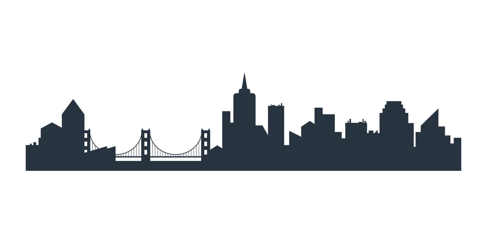 City silhouettes, urban horizon with bridge, corporate skyscrapers vector illustration