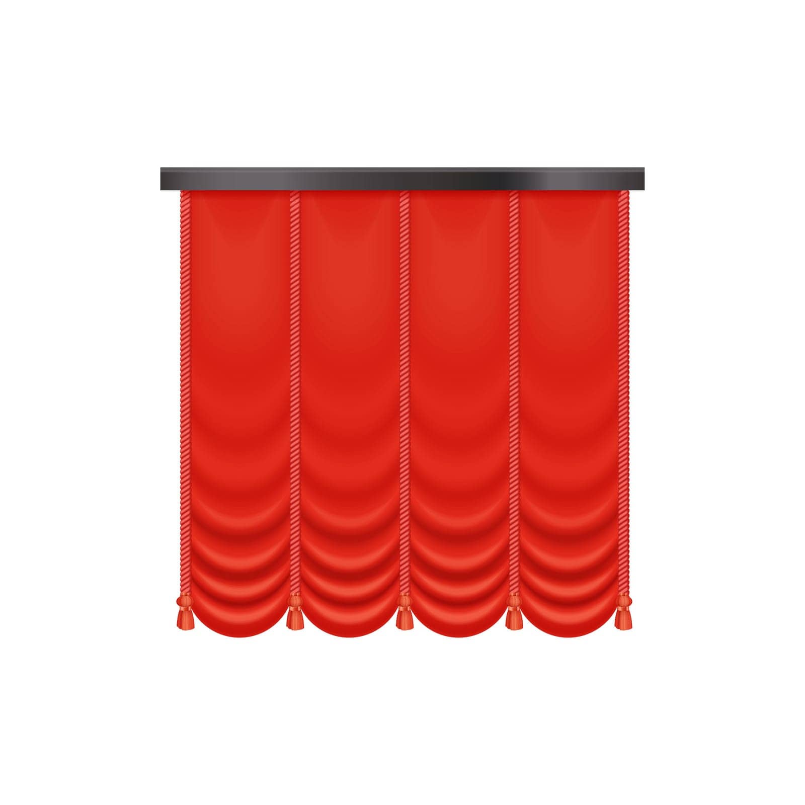 Red velvet, of satin closed curtains with 3D drapery for theatre stage, show or movie vector illustration