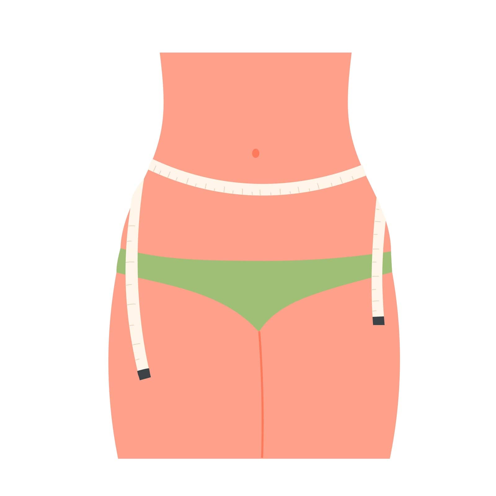 Slim woman waist with measuring tape. Skinny body, weight loss program cartoon vector illustration