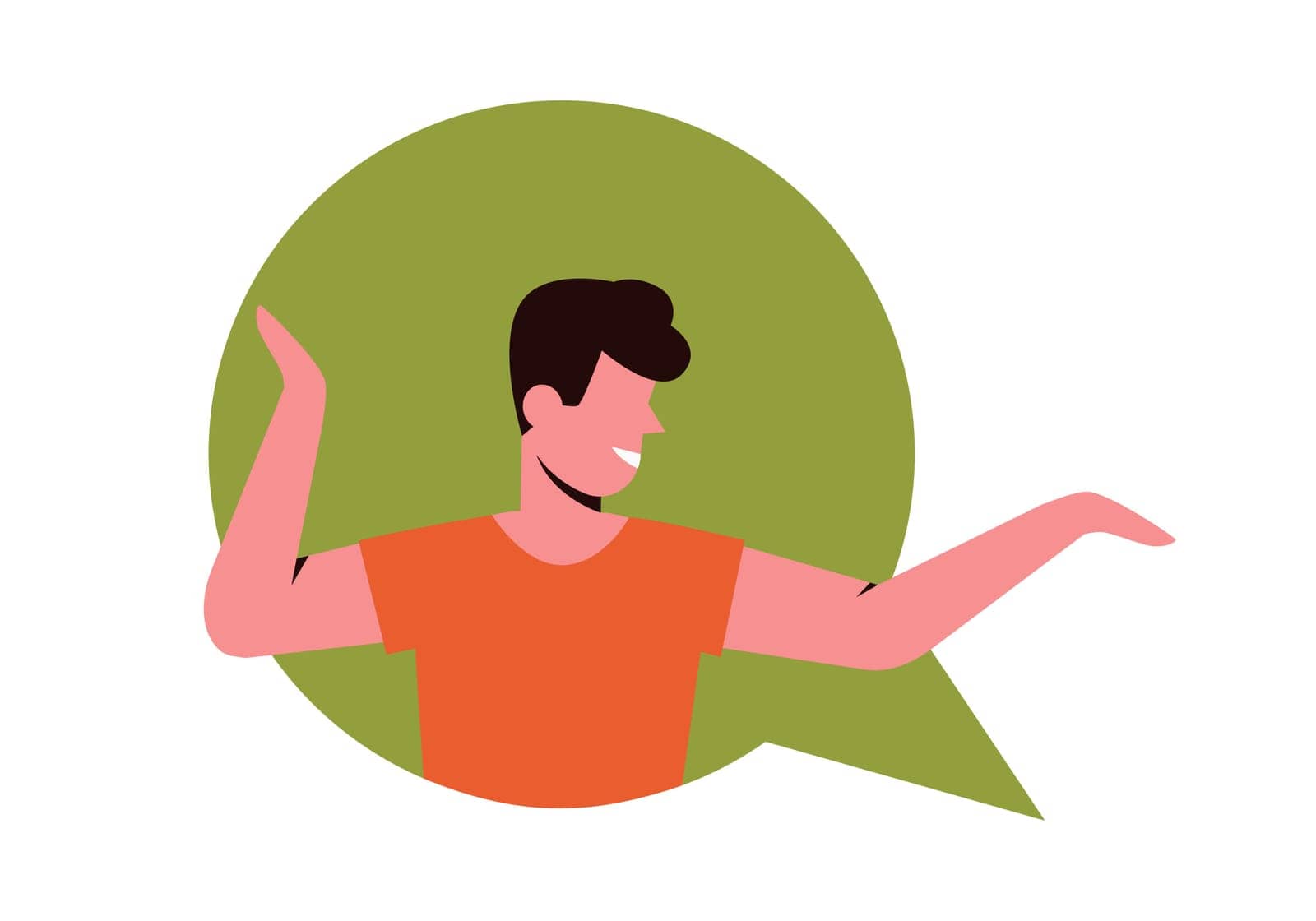 Man in message bubble. People communication, messaging network flat illustration