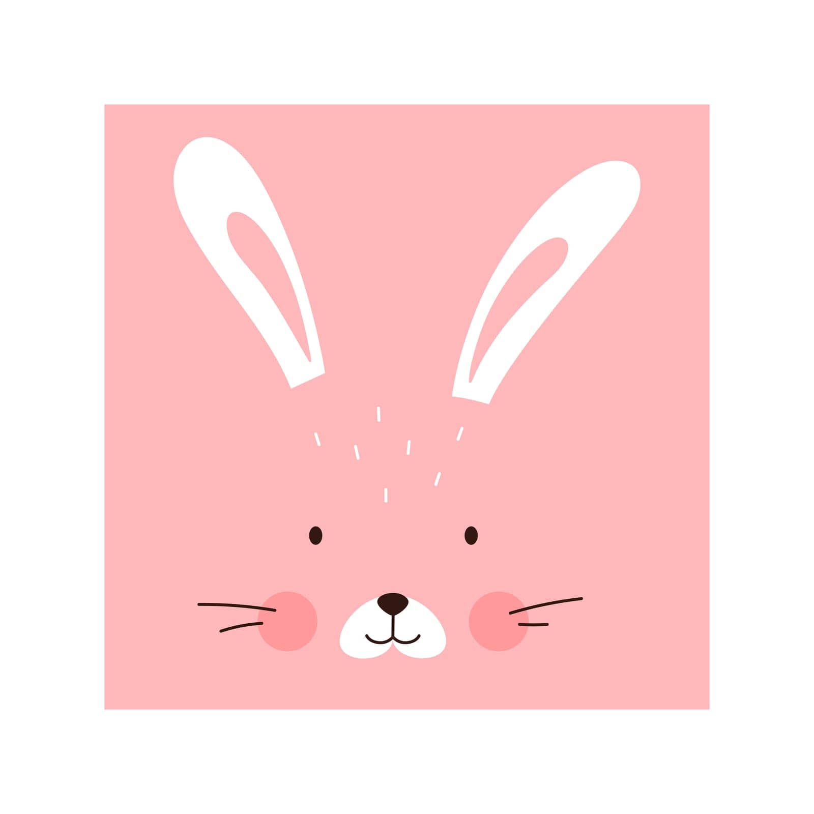 Simple bunny portrait. Cute animal head portrait, rabbit flat illustration