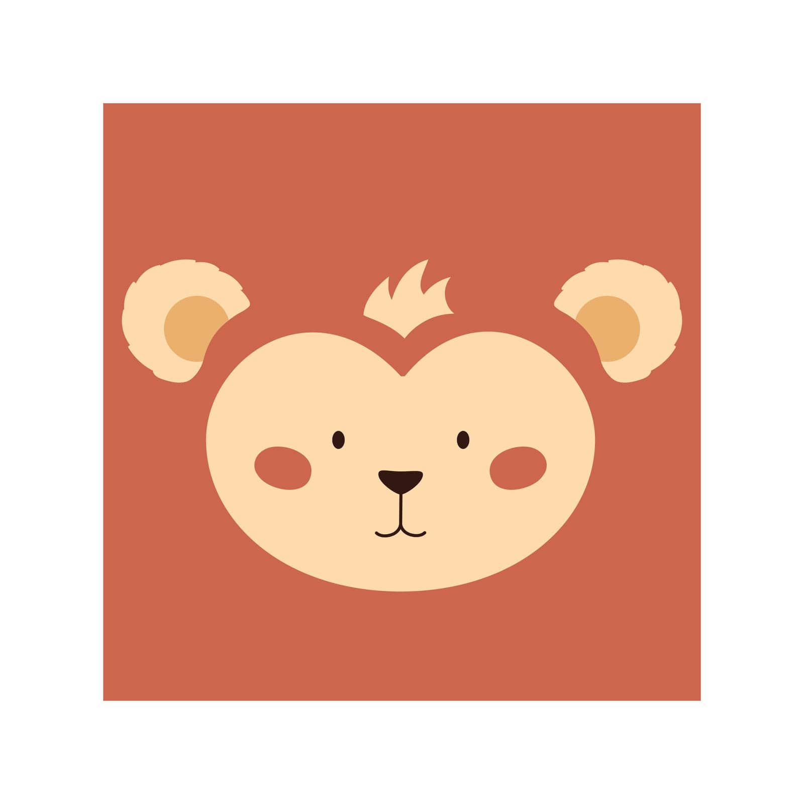 Simple monkey portrait. Cute animal head portrait, kawaii monkey face flat illustration