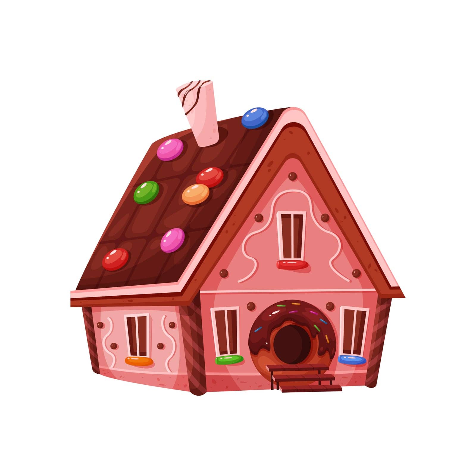 Fairy candy home. Gingerbread house, pastry product, creative dessert cartoon vector illustration