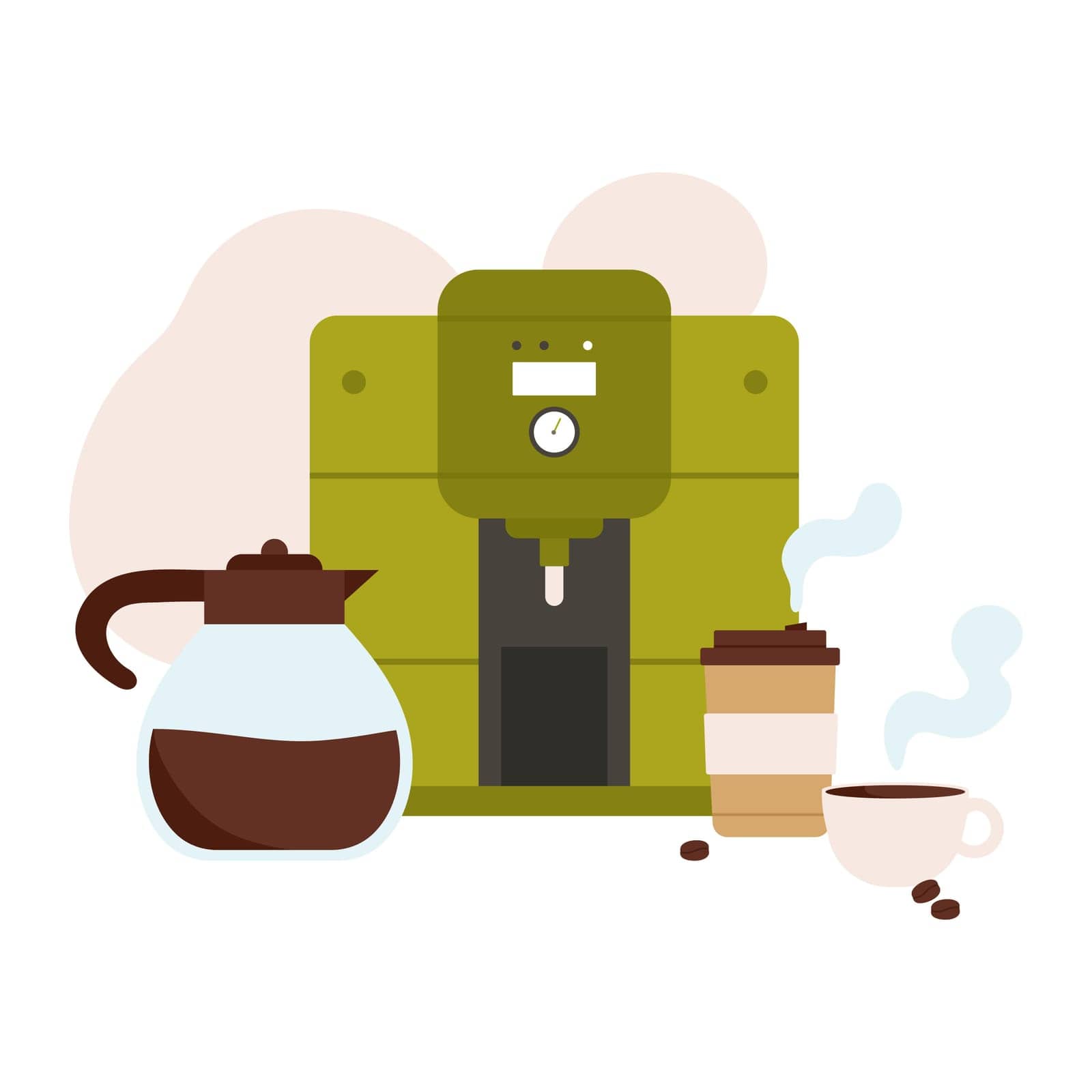 Coffee machine beverage. Natural coffee production, coffee consumption cartoon vector illustration