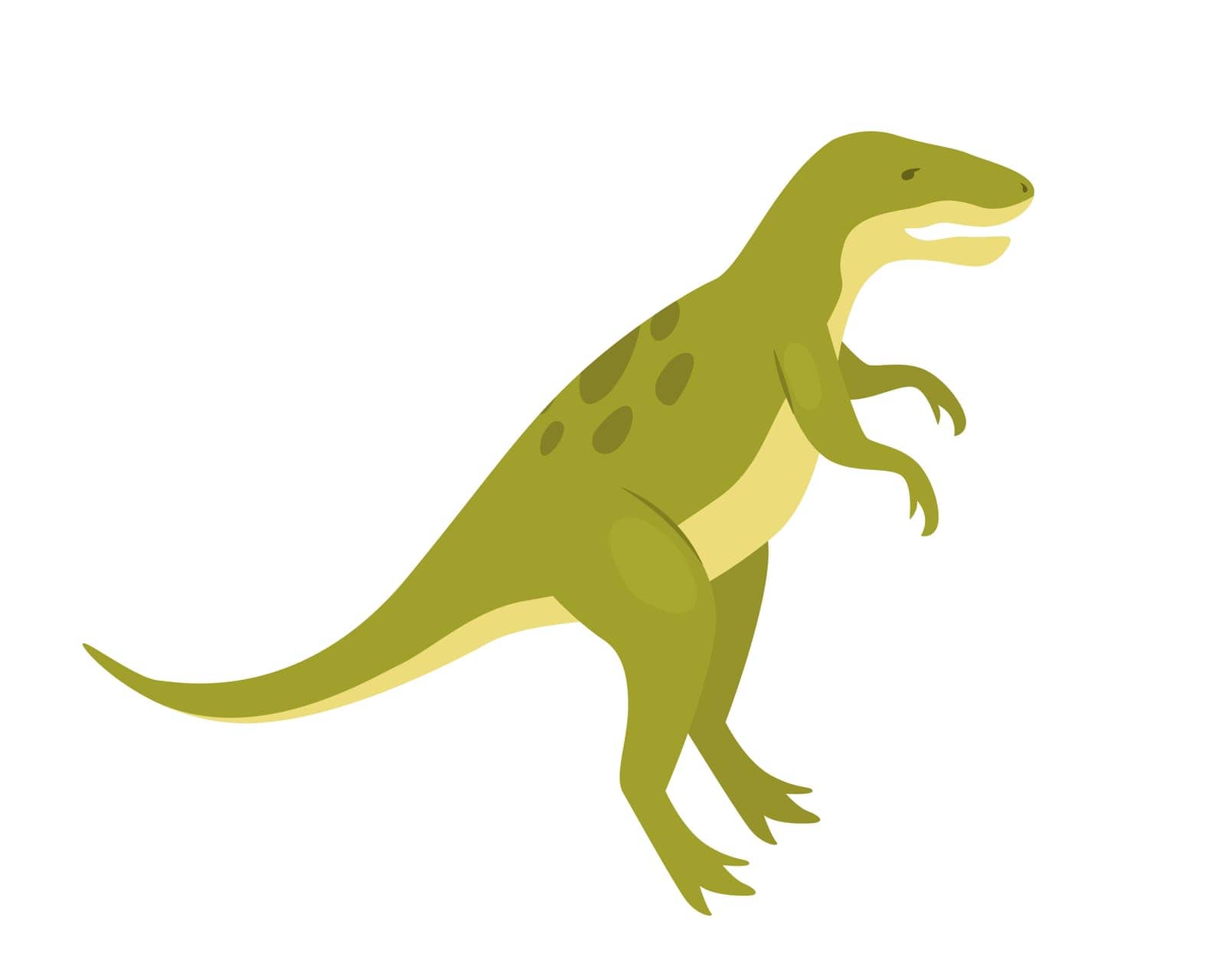 Green raptor dinosaur. Prehistoric animal, jungle reptiles group, jurassic world evolution cartoon vector illustration