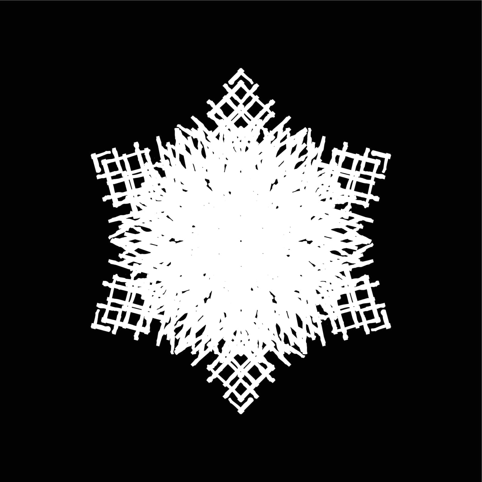 Grunge snowflake isolated. Brushed christmas design template. Distress painted snow flake shape. Icon, badge, label, certificate background. Artistic design element. EPS10 vector.
