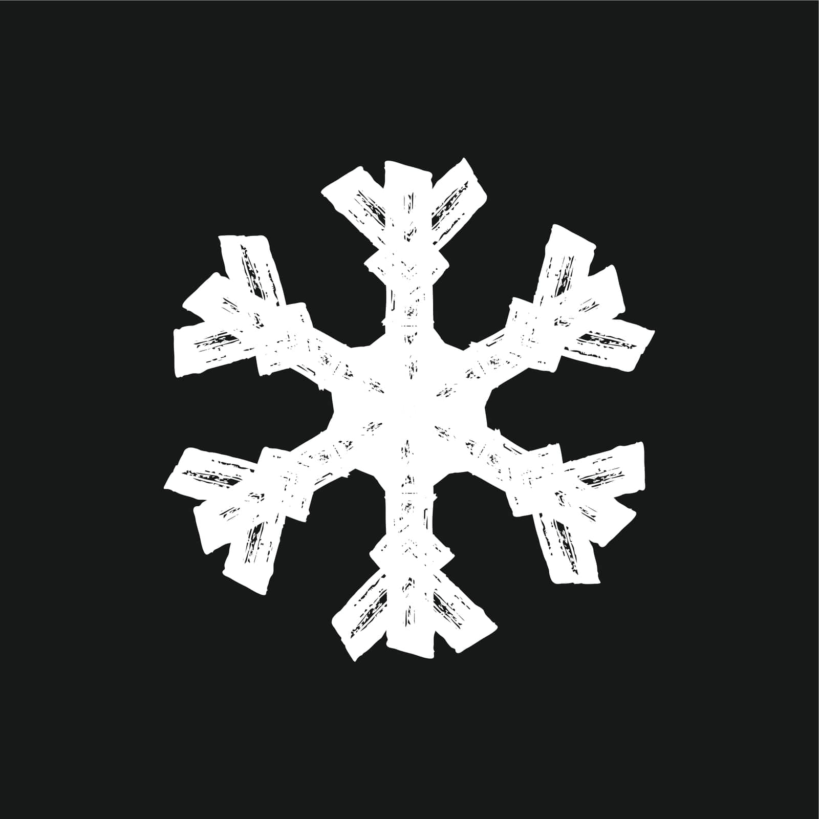 Grunge isolated snow flake. Distress marker painted snowflake shape. Brushed grainy christmas design template. Icon, badge, label, certificate background. Artistic design element. EPS10 vector.