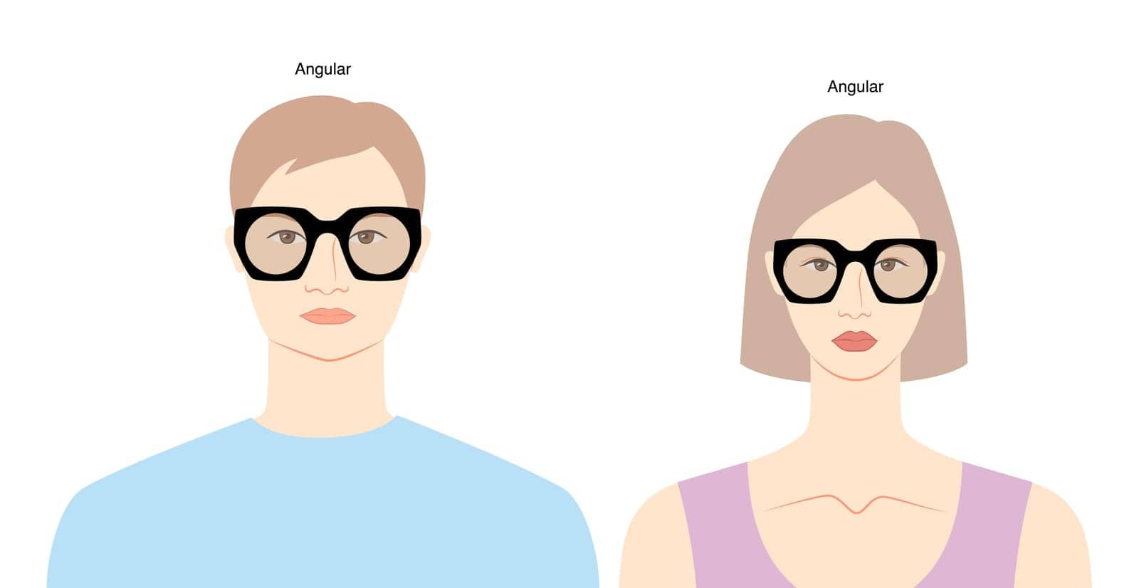 Angular frame glasses on women and men flat character fashion accessory illustration. Sunglass front view unisex by Vectoressa