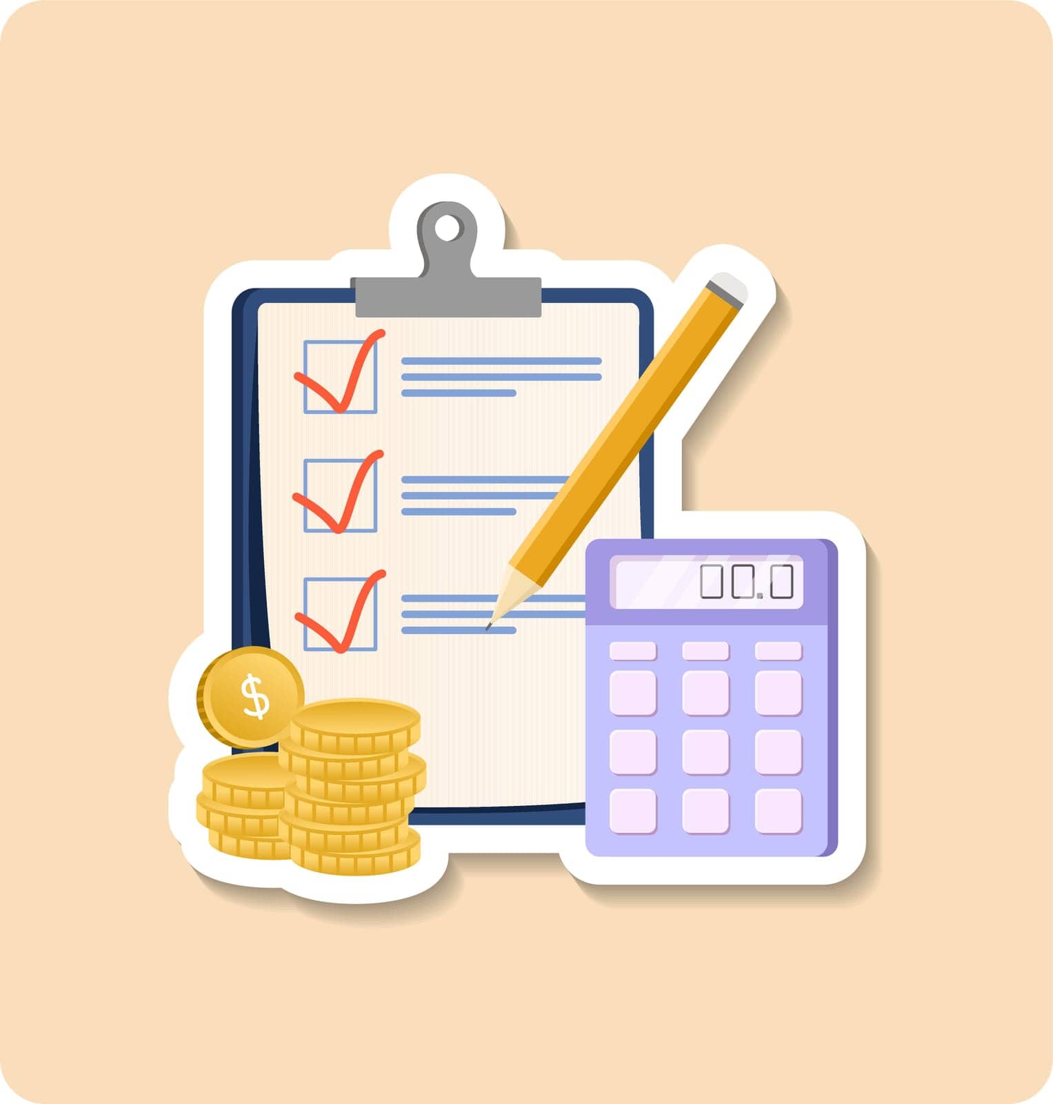 Financial plan sticker illustration. Modern vector sticker illustration of finance items, economic instruments, money savings, by simakovavector