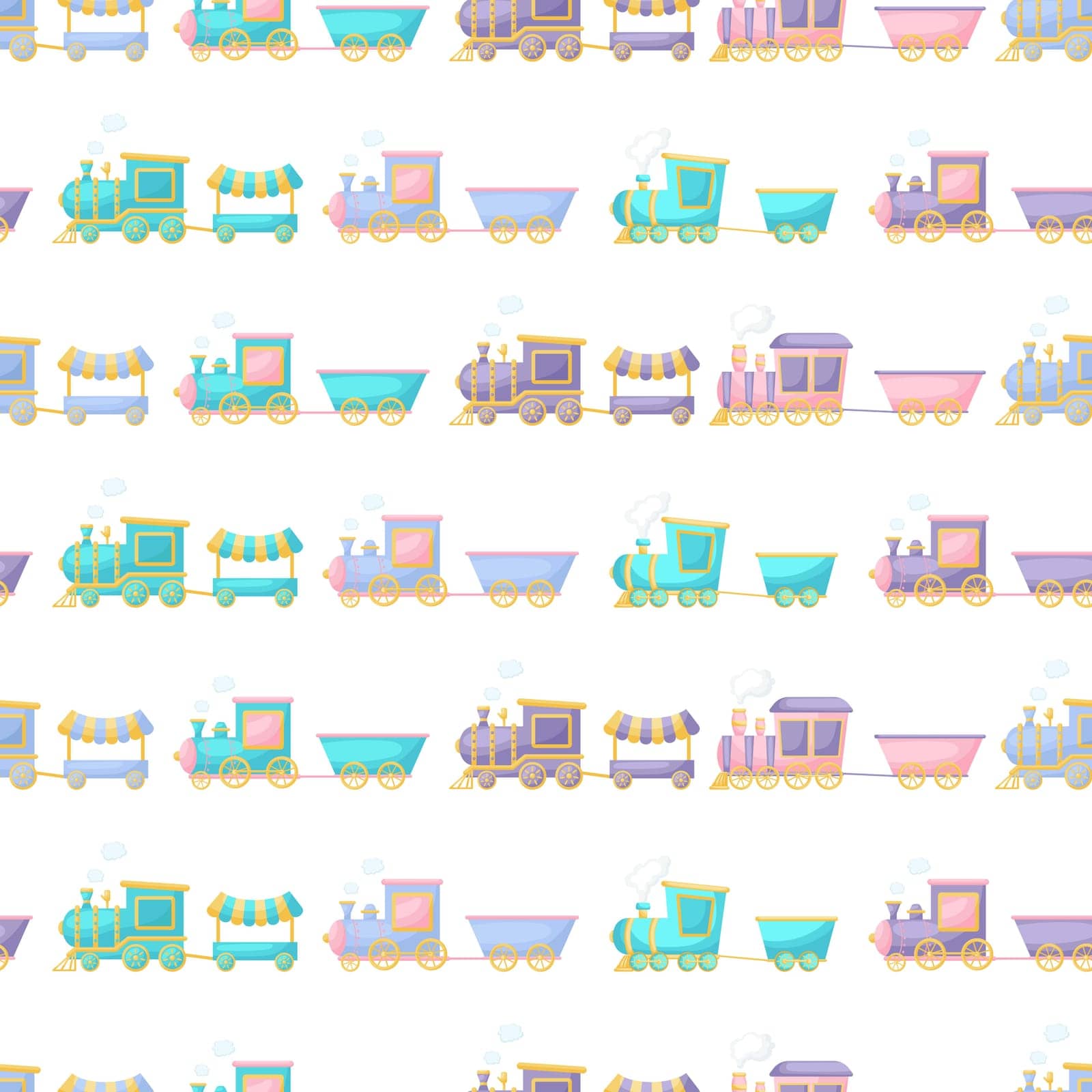 Cute children's seamless pattern with trains. Creative kids texture for fabric, wrapping, textile, wallpaper, apparel. Vector illustration by Melnyk